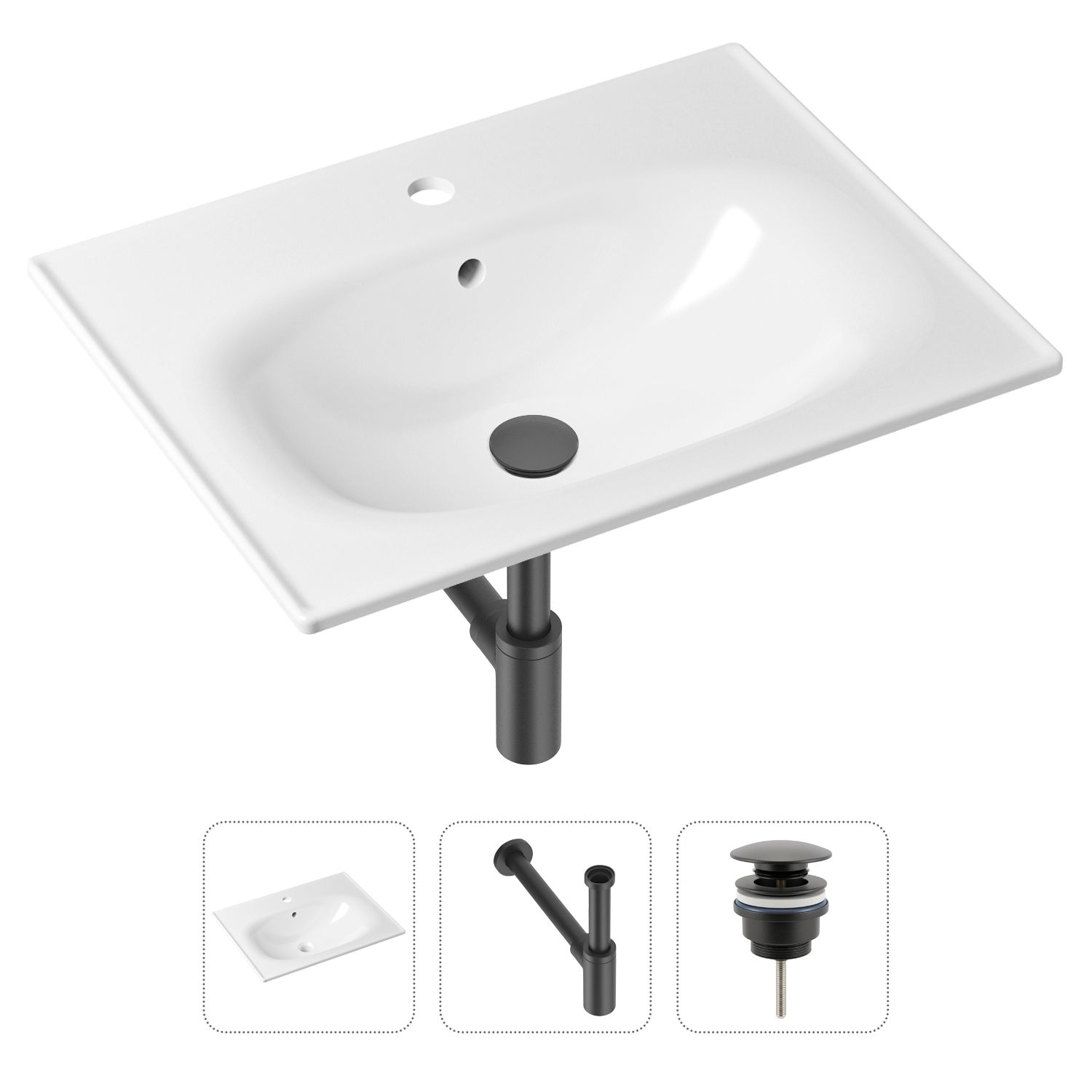 Комплект 3 в 1 Lavinia Boho Bathroom Sink 21520440: врезная фарфоровая раковина 60 см, металлический сифон, донный клапан, Белый, 21520440
Комплект 3 в 1 Lavinia Boho Bathroom Sink 21520440: врезная фарфоровая раковина 60 см, металлический сифон, донный клапан, Белый, 21520440