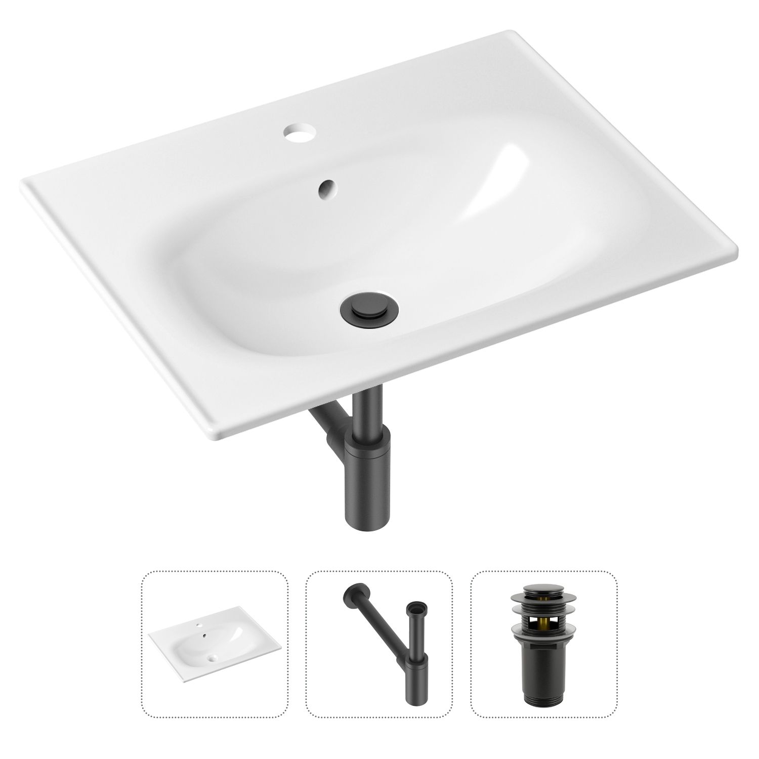 Комплект 3 в 1 Lavinia Boho Bathroom Sink 21520439: врезная фарфоровая раковина 60 см, металлический сифон, донный клапан, Белый, 21520439
Комплект 3 в 1 Lavinia Boho Bathroom Sink 21520439: врезная фарфоровая раковина 60 см, металлический сифон, донный клапан, Белый, 21520439