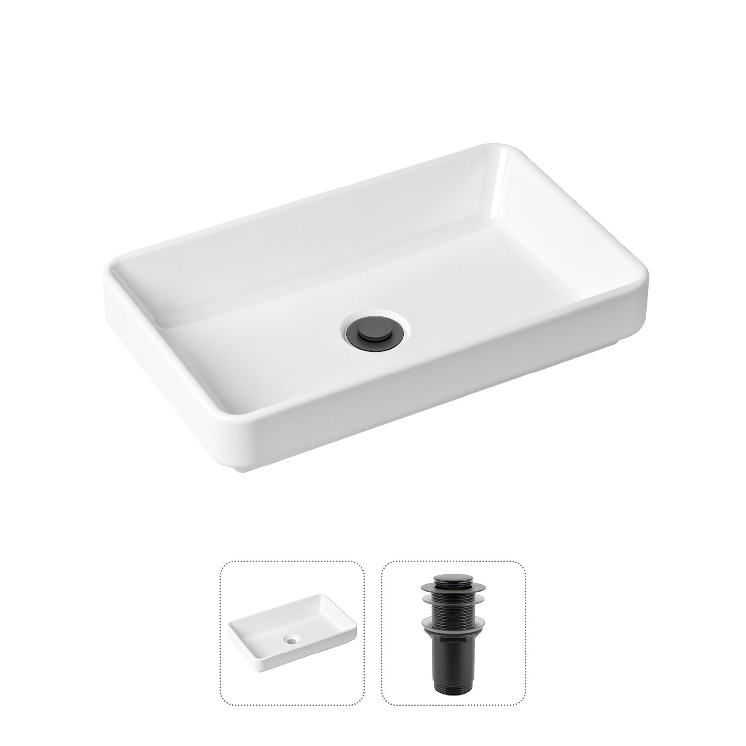 Комплект 2 в 1 Lavinia Boho Bathroom Sink 21520810: накладная фарфоровая раковина 55 см, донный клапан, Белый, 21520810
Комплект 2 в 1 Lavinia Boho Bathroom Sink 21520810: накладная фарфоровая раковина 55 см, донный клапан, Белый, 21520810