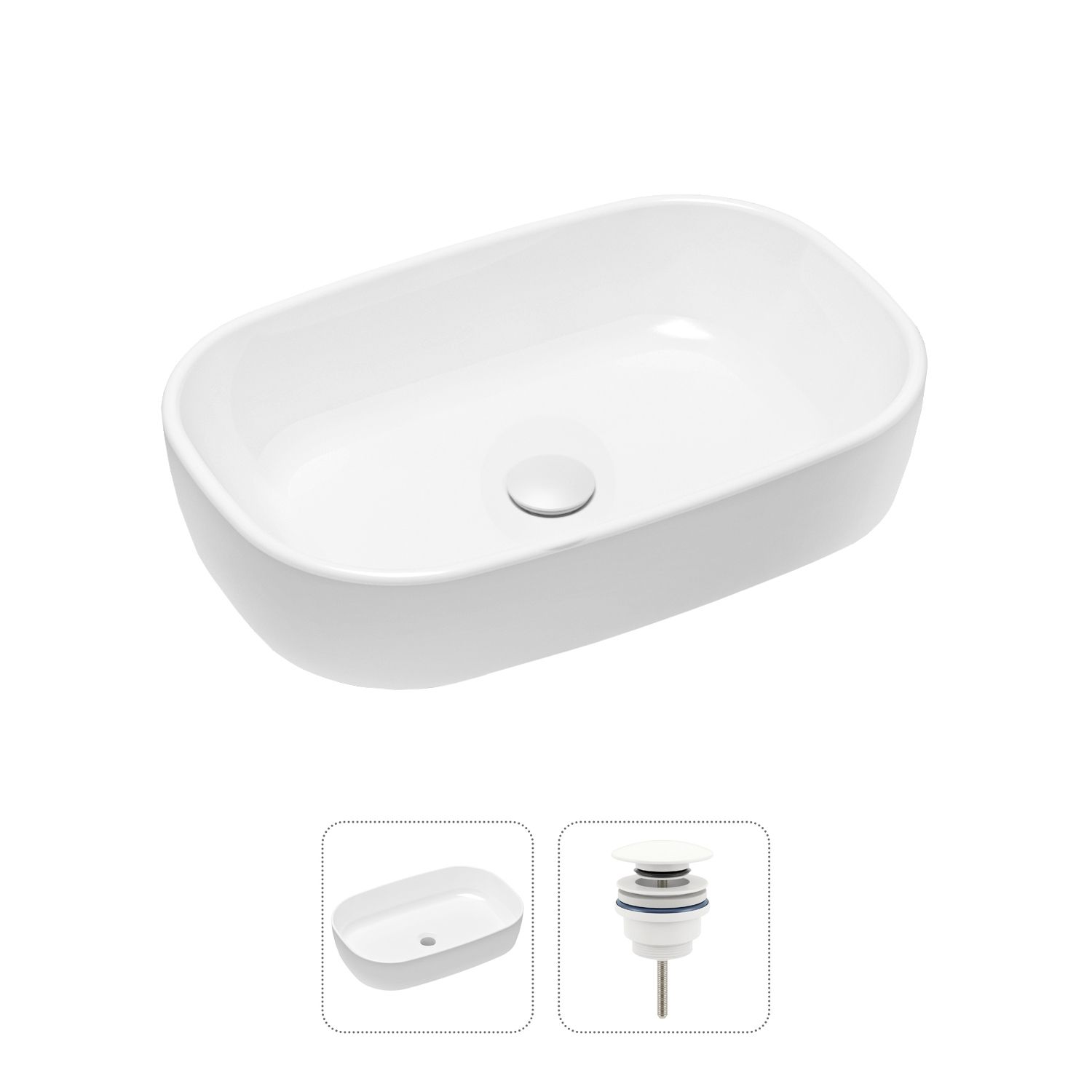 Комплект 2 в 1 Lavinia Boho Bathroom Sink 21520807: накладная фарфоровая раковина 54 см, донный клапан, Белый, 21520807
Комплект 2 в 1 Lavinia Boho Bathroom Sink 21520807: накладная фарфоровая раковина 54 см, донный клапан, Белый, 21520807
