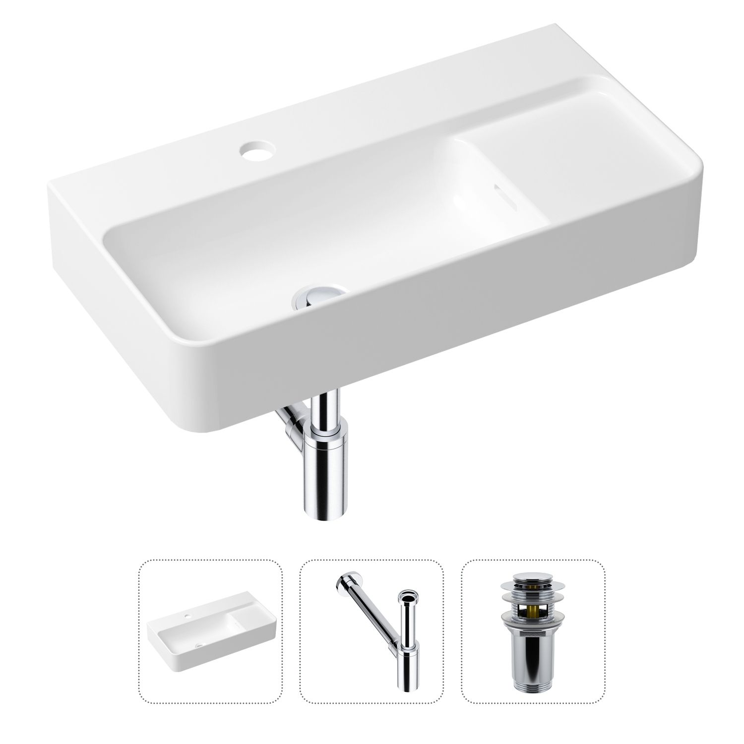 Комплект 3 в 1 Lavinia Boho Bathroom Sink 21520492: накладная фарфоровая раковина 60 см, металлический сифон, донный клапан, Белый, 21520492
Комплект 3 в 1 Lavinia Boho Bathroom Sink 21520492: накладная фарфоровая раковина 60 см, металлический сифон, донный клапан, Белый, 21520492