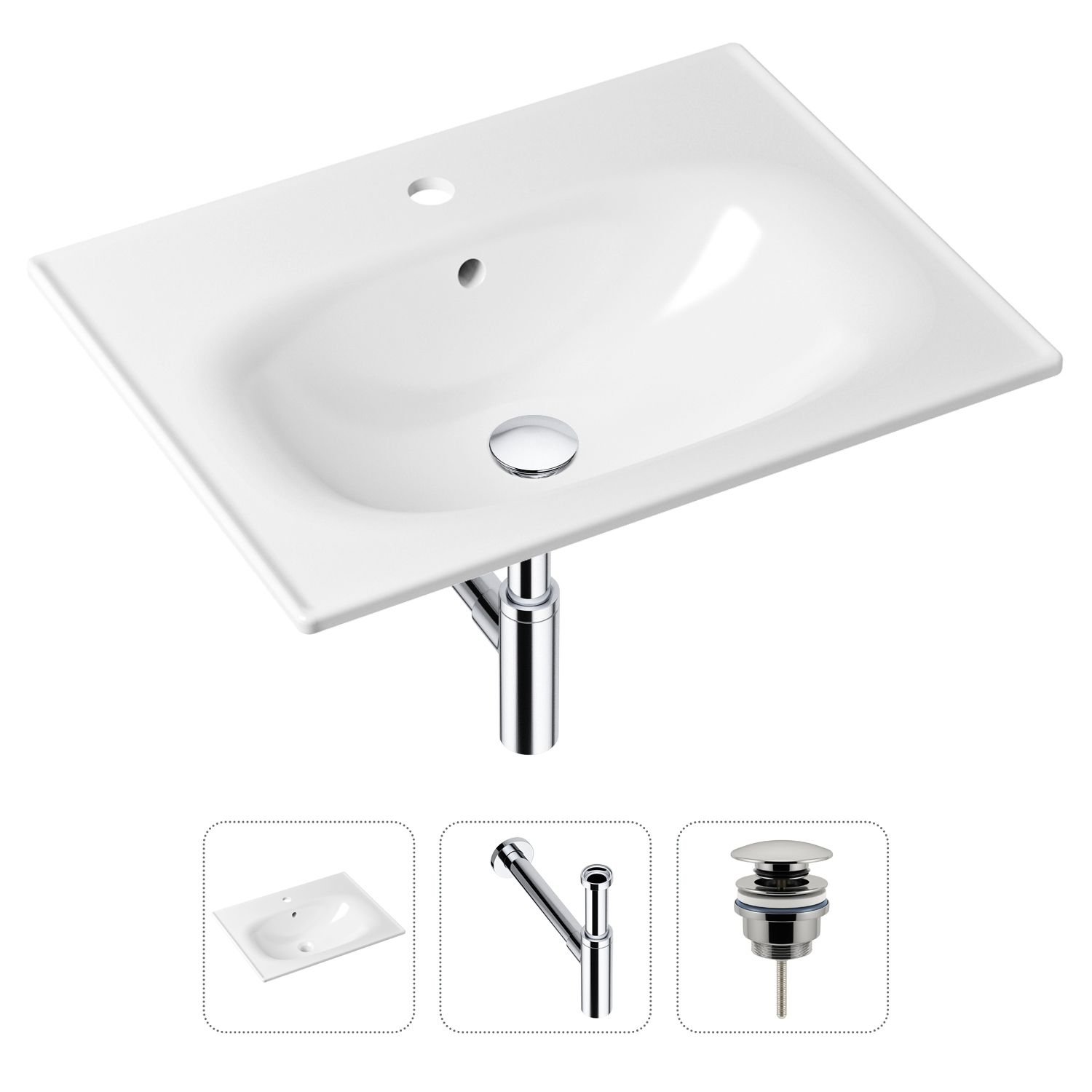 Комплект 3 в 1 Lavinia Boho Bathroom Sink 21520468: врезная фарфоровая раковина 60 см, металлический сифон, донный клапан, Белый, 21520468
Комплект 3 в 1 Lavinia Boho Bathroom Sink 21520468: врезная фарфоровая раковина 60 см, металлический сифон, донный клапан, Белый, 21520468