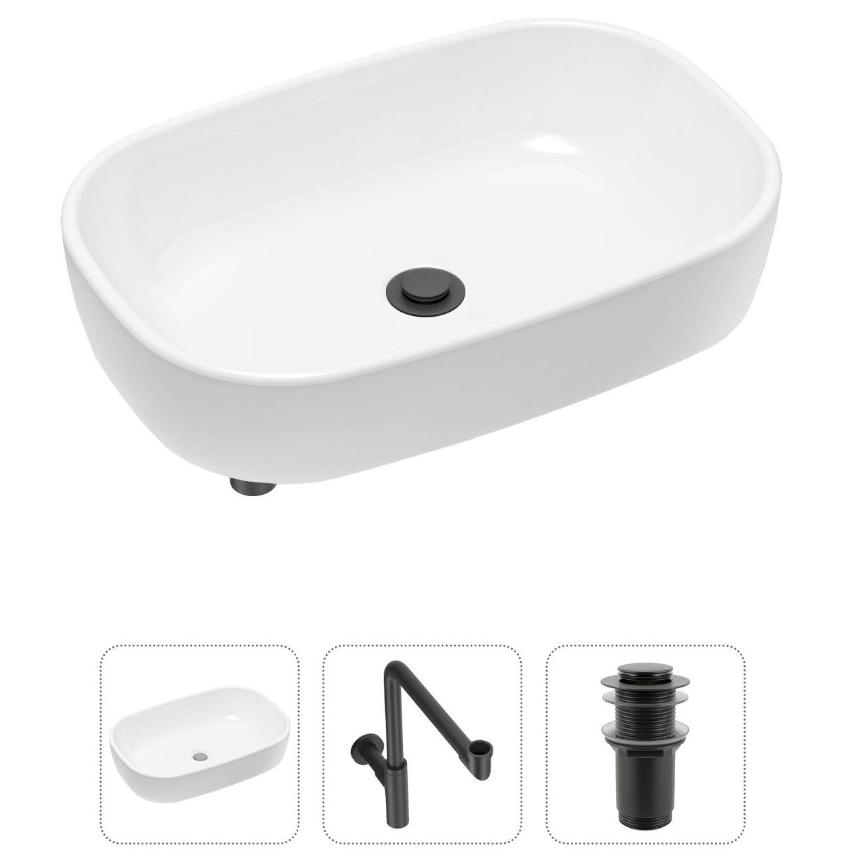 Комплект 3 в 1 Lavinia Boho Bathroom Sink 21520047: накладная фарфоровая раковина 54 см, металлический сифон, донный клапан, Белый, 21520047
Комплект 3 в 1 Lavinia Boho Bathroom Sink 21520047: накладная фарфоровая раковина 54 см, металлический сифон, донный клапан, Белый, 21520047