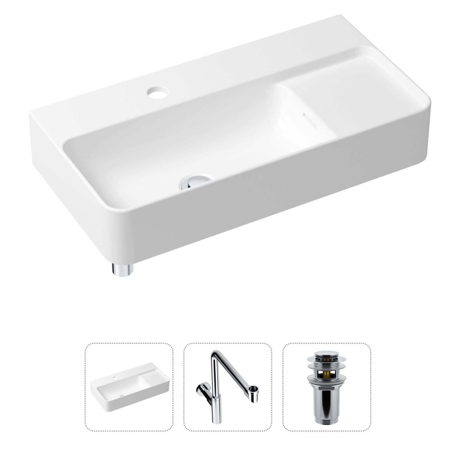 Комплект 3 в 1 Lavinia Boho Bathroom Sink 21520532: накладная фарфоровая раковина 60 см, металлический сифон, донный клапан, Белый, 21520532
Комплект 3 в 1 Lavinia Boho Bathroom Sink 21520532: накладная фарфоровая раковина 60 см, металлический сифон, донный клапан, Белый, 21520532
