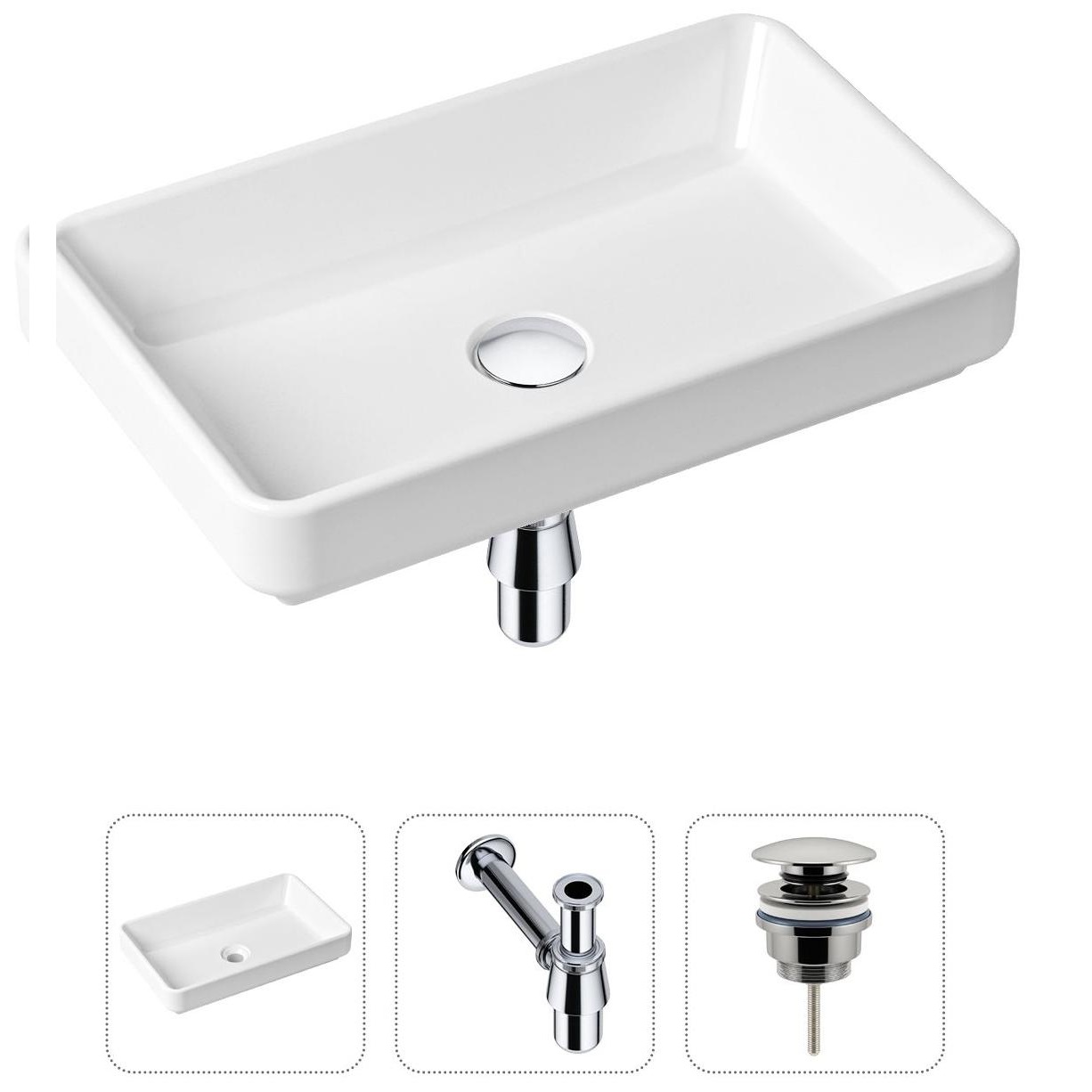 Комплект 3 в 1 Lavinia Boho Bathroom Sink 21520112: накладная фарфоровая раковина 55 см, металлический сифон, донный клапан, Белый, 21520112
Комплект 3 в 1 Lavinia Boho Bathroom Sink 21520112: накладная фарфоровая раковина 55 см, металлический сифон, донный клапан, Белый, 21520112