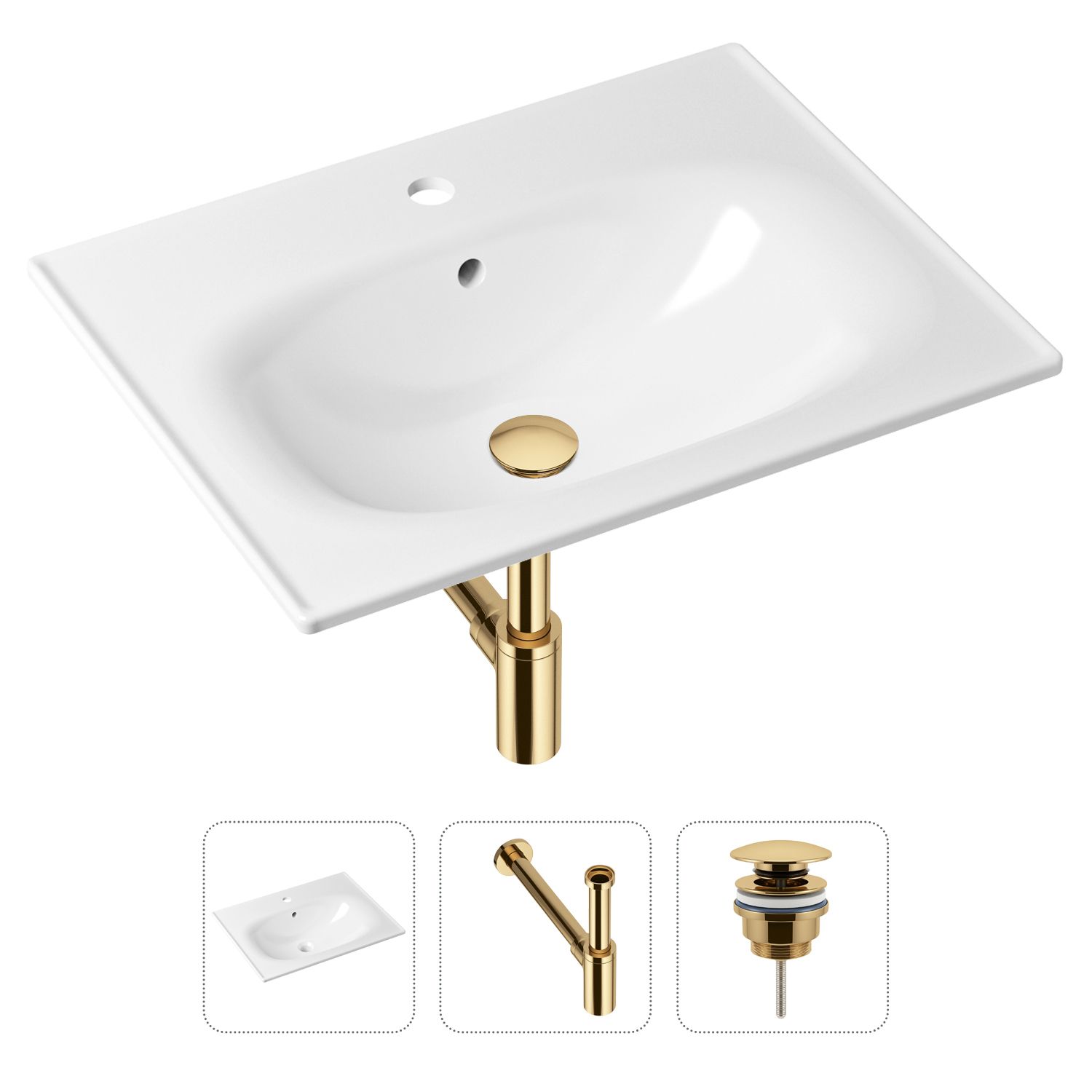 Комплект 3 в 1 Lavinia Boho Bathroom Sink 21520442: врезная фарфоровая раковина 60 см, металлический сифон, донный клапан, Белый, 21520442
Комплект 3 в 1 Lavinia Boho Bathroom Sink 21520442: врезная фарфоровая раковина 60 см, металлический сифон, донный клапан, Белый, 21520442