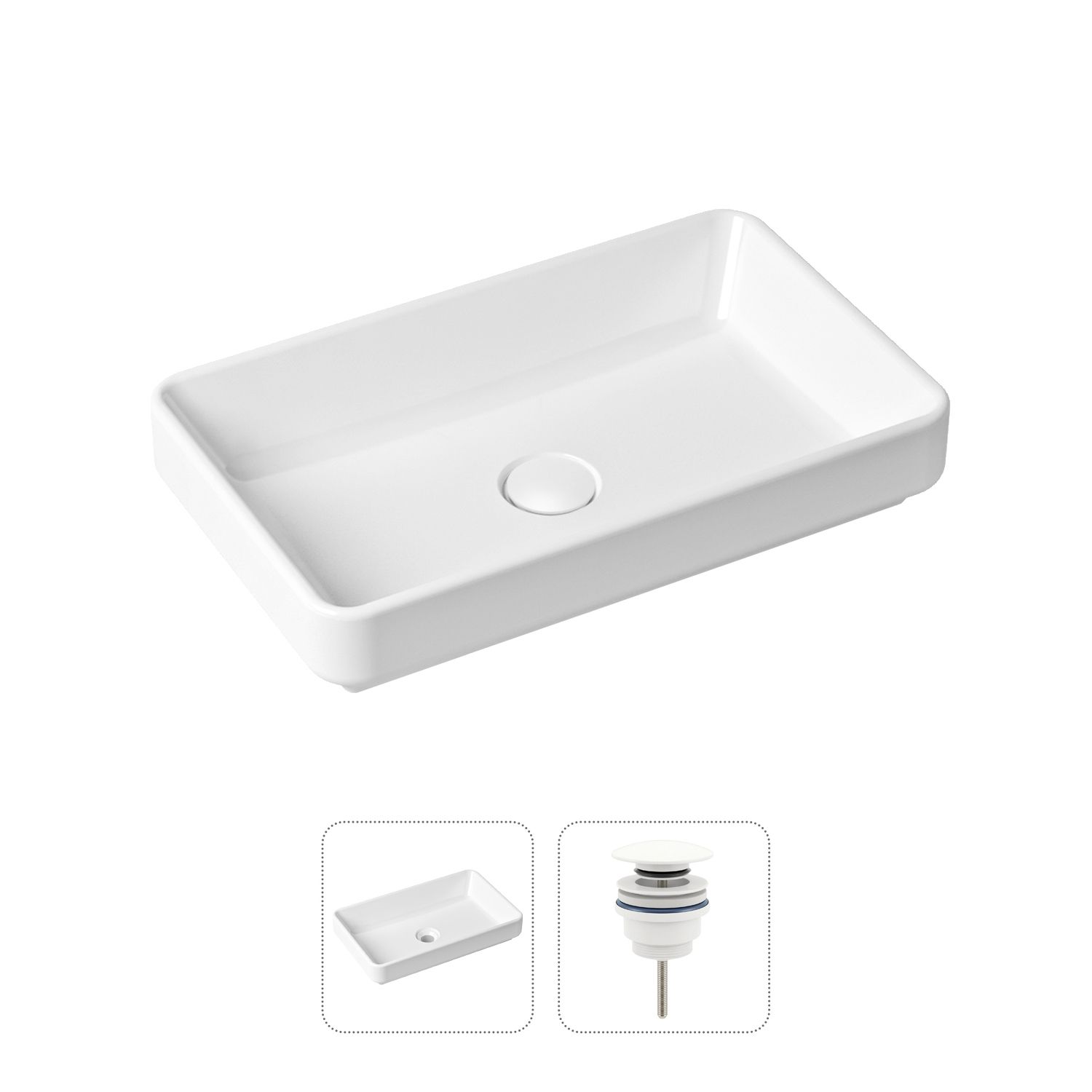 Комплект 2 в 1 Lavinia Boho Bathroom Sink 21520817: накладная фарфоровая раковина 55 см, донный клапан, Белый, 21520817
Комплект 2 в 1 Lavinia Boho Bathroom Sink 21520817: накладная фарфоровая раковина 55 см, донный клапан, Белый, 21520817