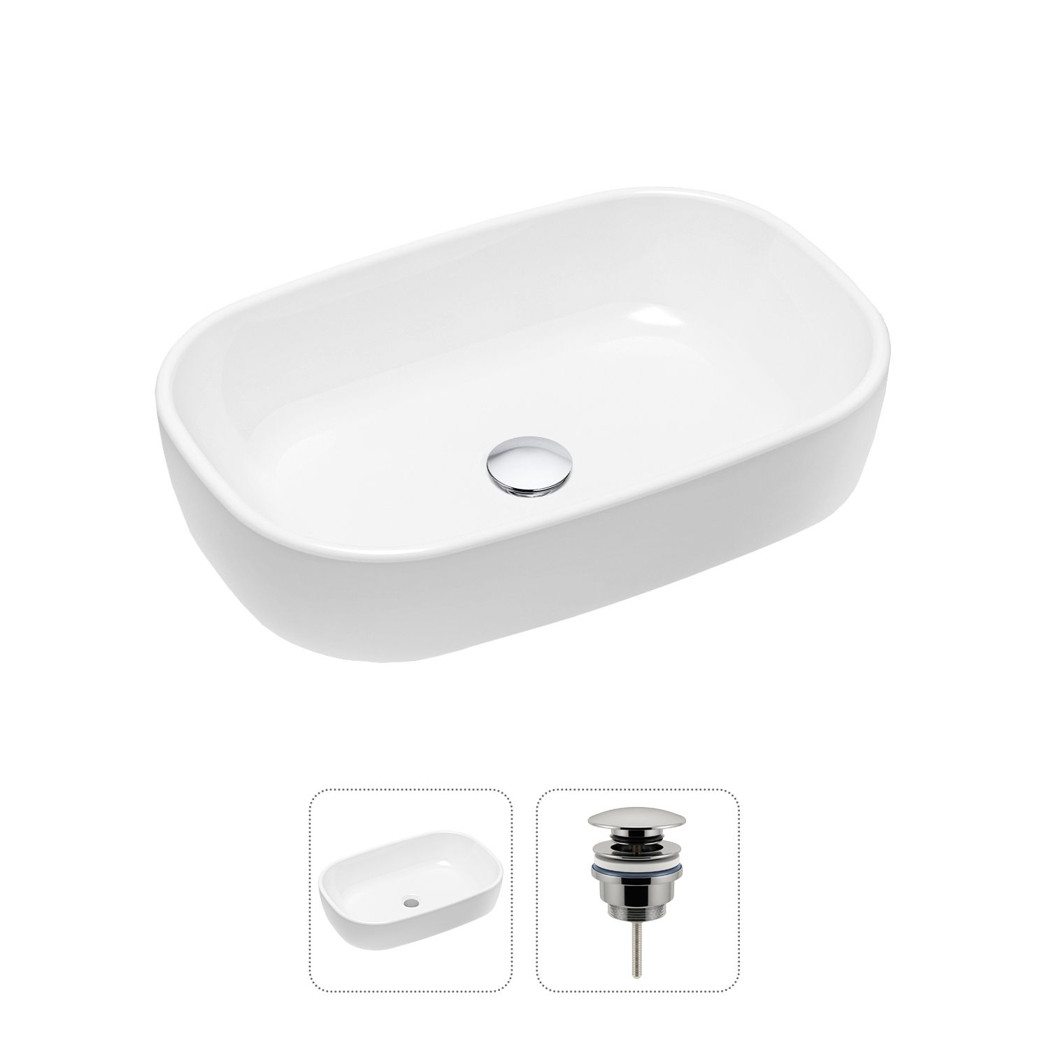 Комплект 2 в 1 Lavinia Boho Bathroom Sink 21520789: накладная фарфоровая раковина 54 см, донный клапан, Белый, 21520789
Комплект 2 в 1 Lavinia Boho Bathroom Sink 21520789: накладная фарфоровая раковина 54 см, донный клапан, Белый, 21520789