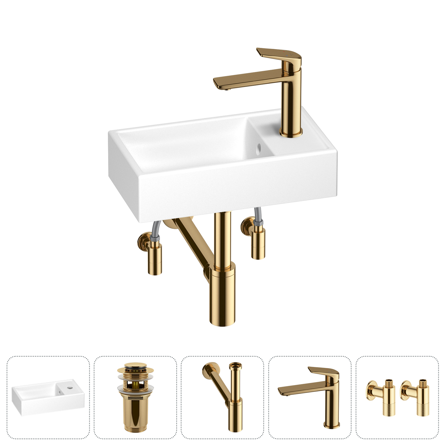 Раковина Wellsee WC Area 202010469 40х22 с донным клапаном, с сифоном, смесителем и угловыми вентилями (цвет набора золото), Белый, 202010469
Раковина Wellsee WC Area 202010469 40х22 с донным клапаном, с сифоном, смесителем и угловыми вентилями (цвет набора золото), Белый, 202010469