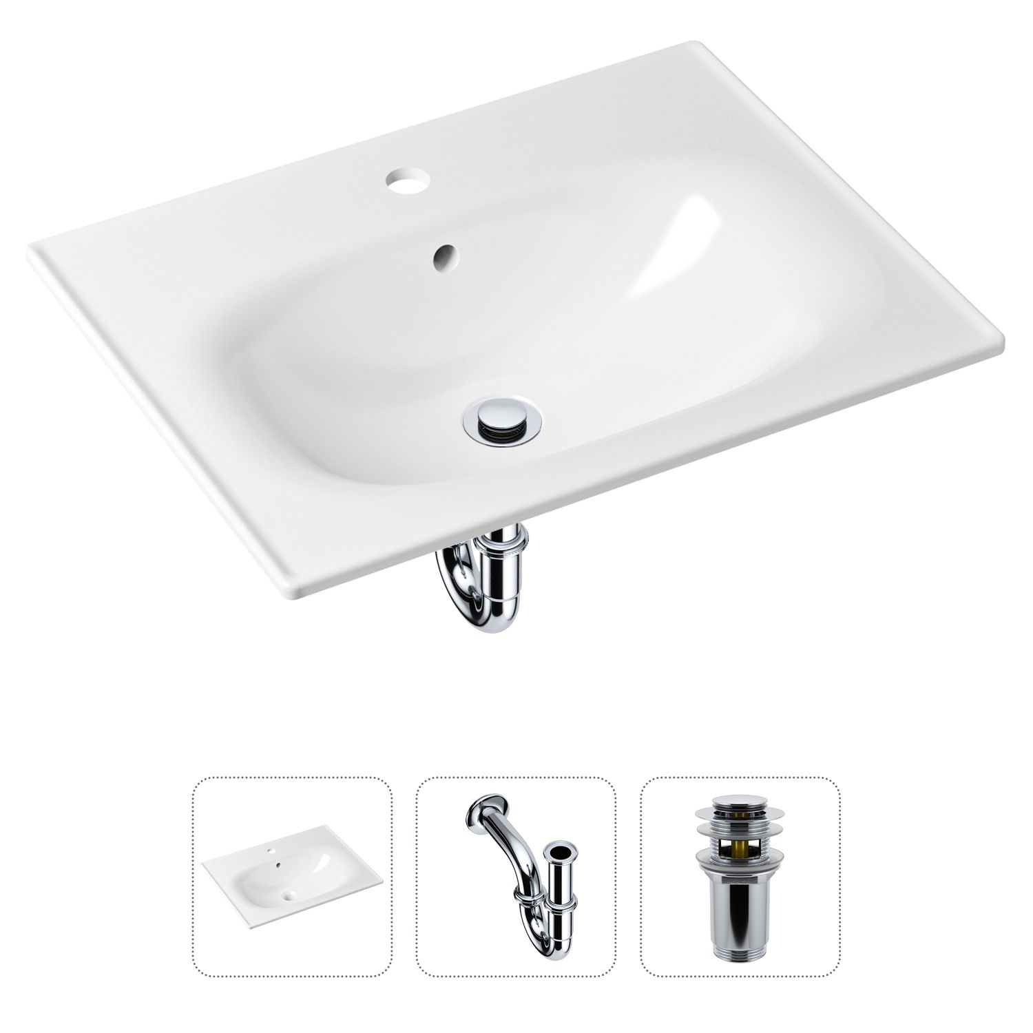 Комплект 3 в 1 Lavinia Boho Bathroom Sink 21520433: врезная фарфоровая раковина 60 см, металлический сифон, донный клапан, Белый, 21520433
Комплект 3 в 1 Lavinia Boho Bathroom Sink 21520433: врезная фарфоровая раковина 60 см, металлический сифон, донный клапан, Белый, 21520433