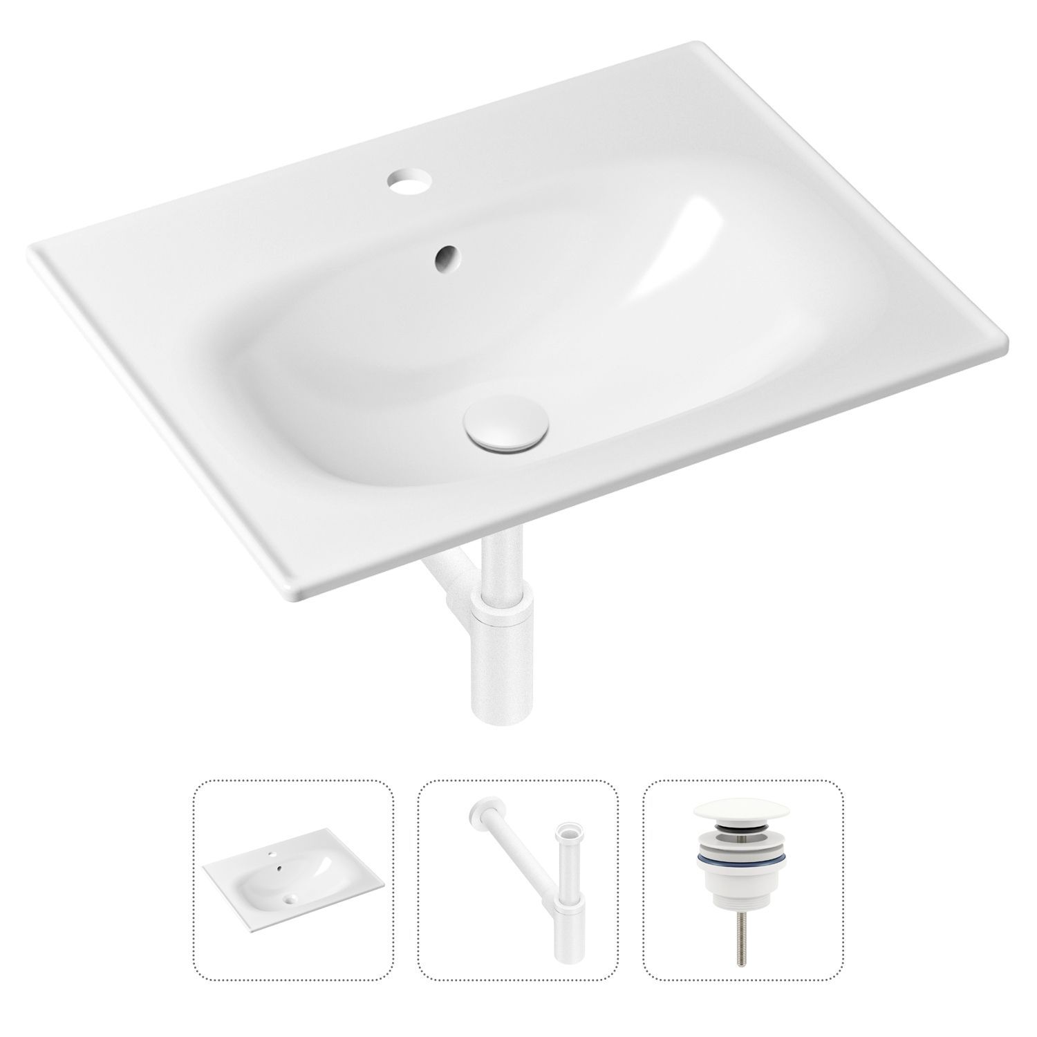 Комплект 3 в 1 Lavinia Boho Bathroom Sink 21520446: врезная фарфоровая раковина 60 см, металлический сифон, донный клапан, Белый, 21520446
Комплект 3 в 1 Lavinia Boho Bathroom Sink 21520446: врезная фарфоровая раковина 60 см, металлический сифон, донный клапан, Белый, 21520446