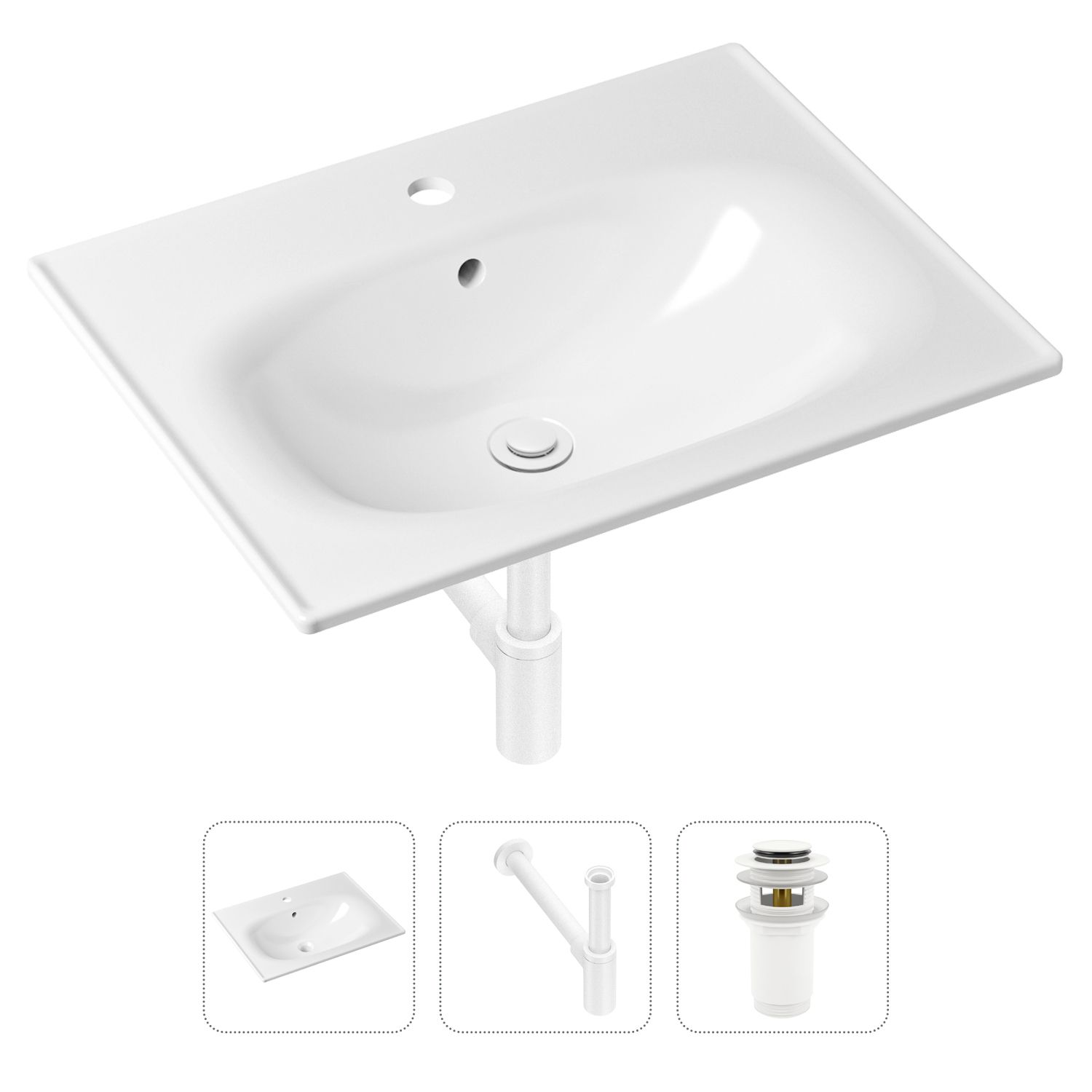 Комплект 3 в 1 Lavinia Boho Bathroom Sink 21520445: врезная фарфоровая раковина 60 см, металлический сифон, донный клапан, Белый, 21520445
Комплект 3 в 1 Lavinia Boho Bathroom Sink 21520445: врезная фарфоровая раковина 60 см, металлический сифон, донный клапан, Белый, 21520445
