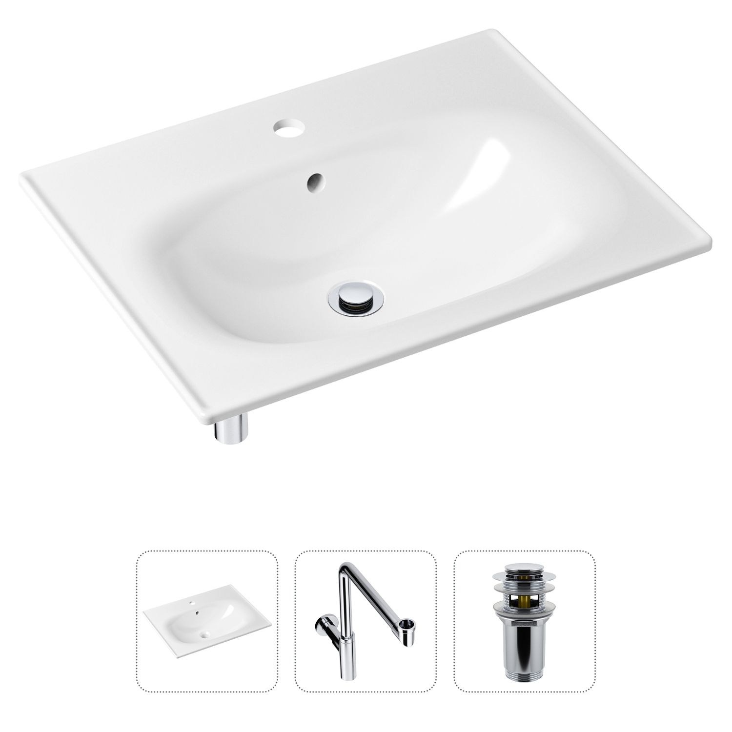 Комплект 3 в 1 Lavinia Boho Bathroom Sink 21520477: врезная фарфоровая раковина 60 см, металлический сифон, донный клапан, Белый, 21520477
Комплект 3 в 1 Lavinia Boho Bathroom Sink 21520477: врезная фарфоровая раковина 60 см, металлический сифон, донный клапан, Белый, 21520477