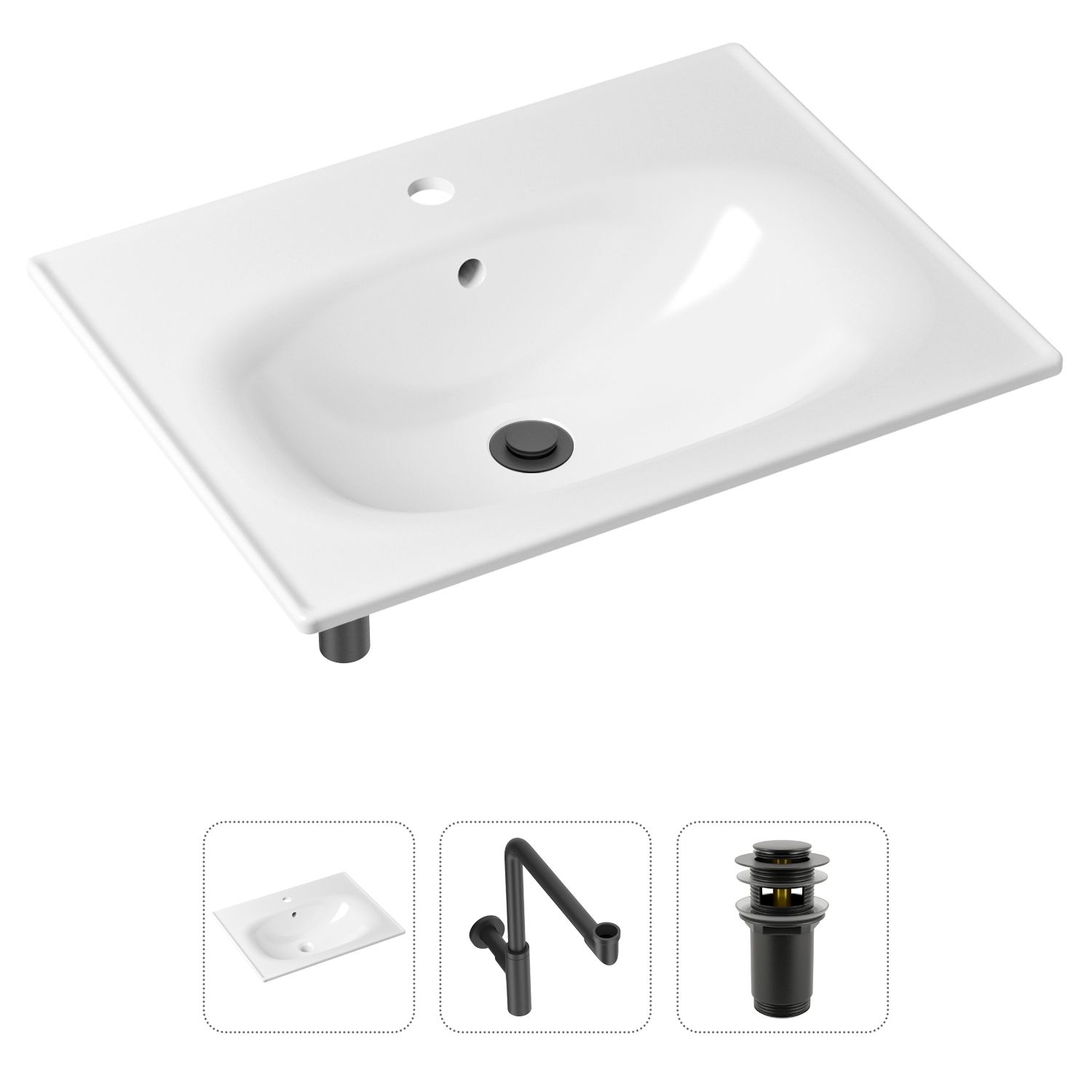 Комплект 3 в 1 Lavinia Boho Bathroom Sink 21520479: врезная фарфоровая раковина 60 см, металлический сифон, донный клапан, Белый, 21520479
Комплект 3 в 1 Lavinia Boho Bathroom Sink 21520479: врезная фарфоровая раковина 60 см, металлический сифон, донный клапан, Белый, 21520479