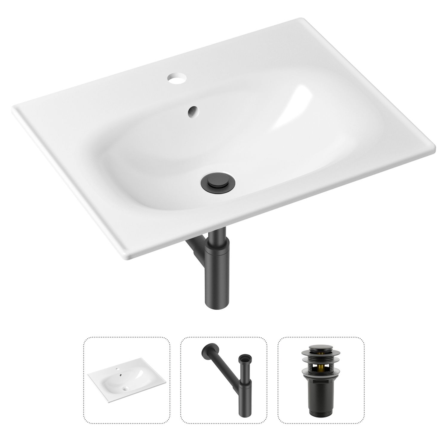 Комплект 3 в 1 Lavinia Boho Bathroom Sink 21520469: врезная фарфоровая раковина 60 см, металлический сифон, донный клапан, Белый, 21520469
Комплект 3 в 1 Lavinia Boho Bathroom Sink 21520469: врезная фарфоровая раковина 60 см, металлический сифон, донный клапан, Белый, 21520469