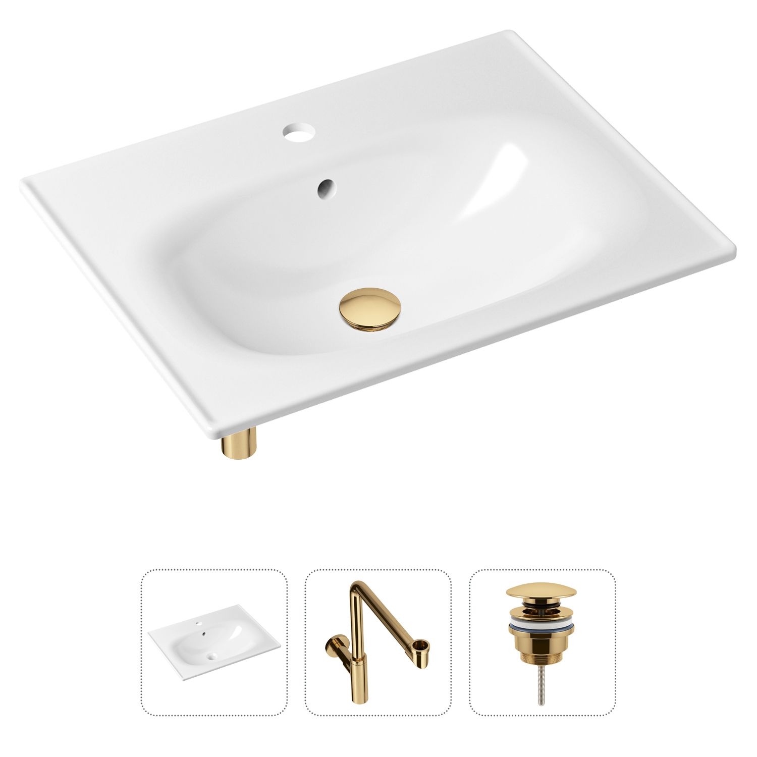Комплект 3 в 1 Lavinia Boho Bathroom Sink 21520482: врезная фарфоровая раковина 60 см, металлический сифон, донный клапан, Белый, 21520482
Комплект 3 в 1 Lavinia Boho Bathroom Sink 21520482: врезная фарфоровая раковина 60 см, металлический сифон, донный клапан, Белый, 21520482