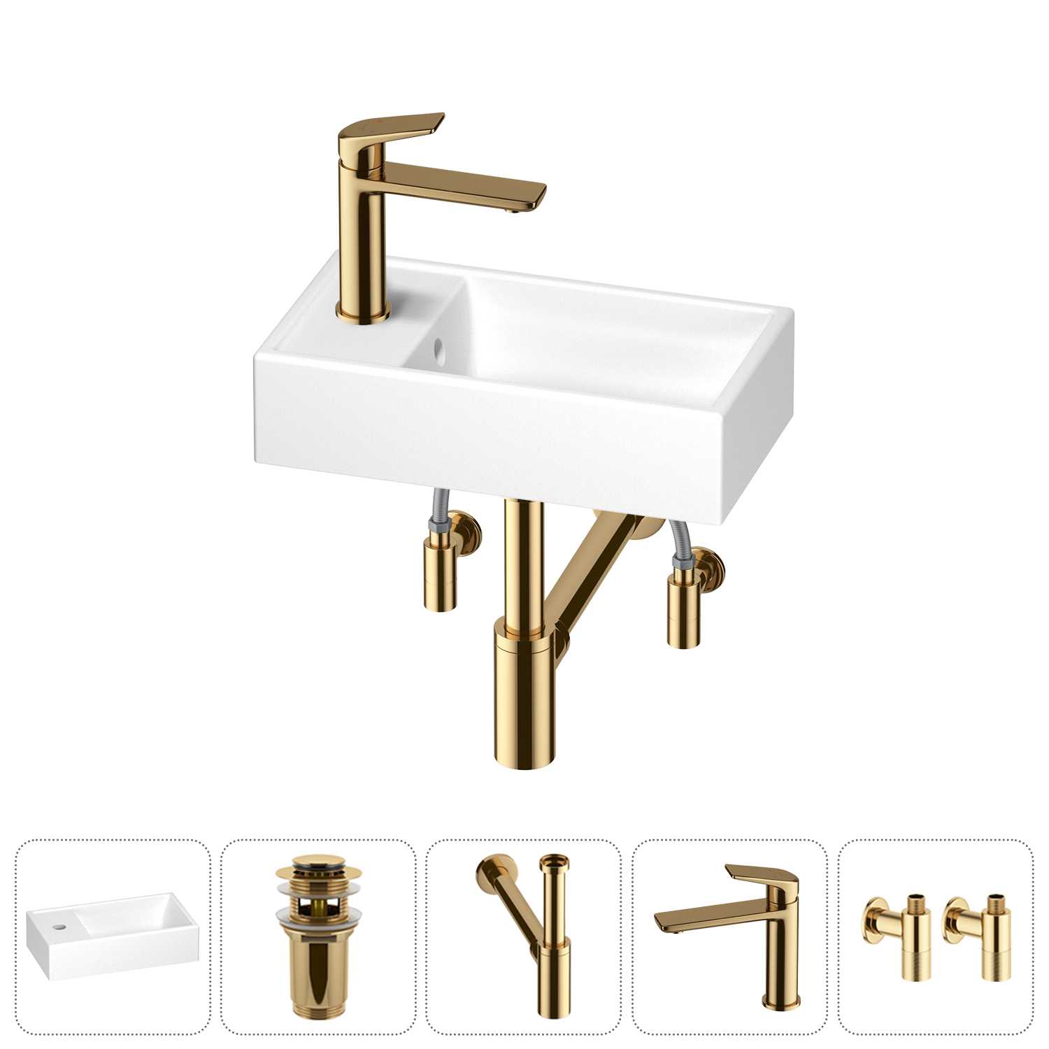 Раковина Wellsee WC Area 202010501 40х22 с донным клапаном, с сифоном, смесителем и угловыми вентилями (цвет набора золото), Белый, 202010501
Раковина Wellsee WC Area 202010501 40х22 с донным клапаном, с сифоном, смесителем и угловыми вентилями (цвет набора золото), Белый, 202010501
