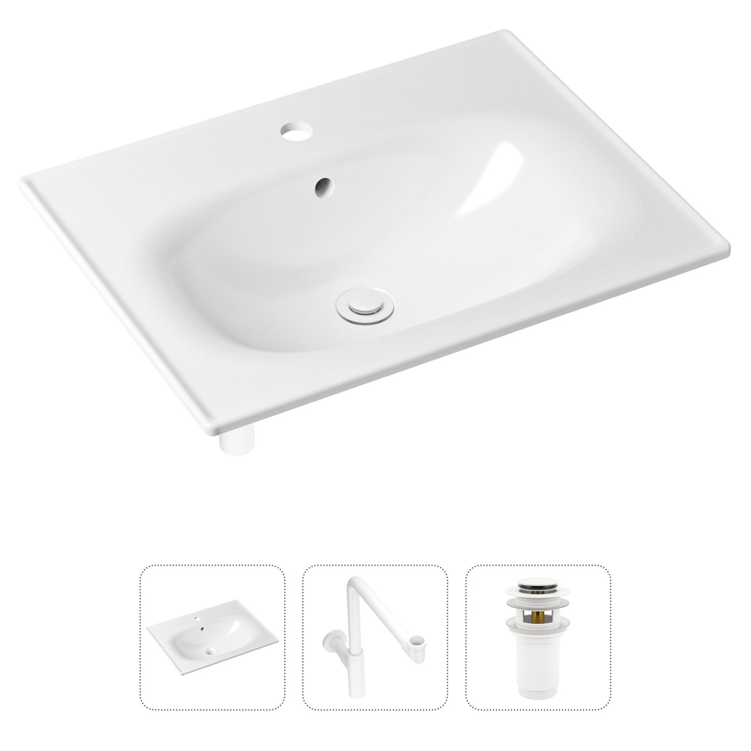 Комплект 3 в 1 Lavinia Boho Bathroom Sink 21520485: врезная фарфоровая раковина 60 см, металлический сифон, донный клапан, Белый, 21520485
Комплект 3 в 1 Lavinia Boho Bathroom Sink 21520485: врезная фарфоровая раковина 60 см, металлический сифон, донный клапан, Белый, 21520485