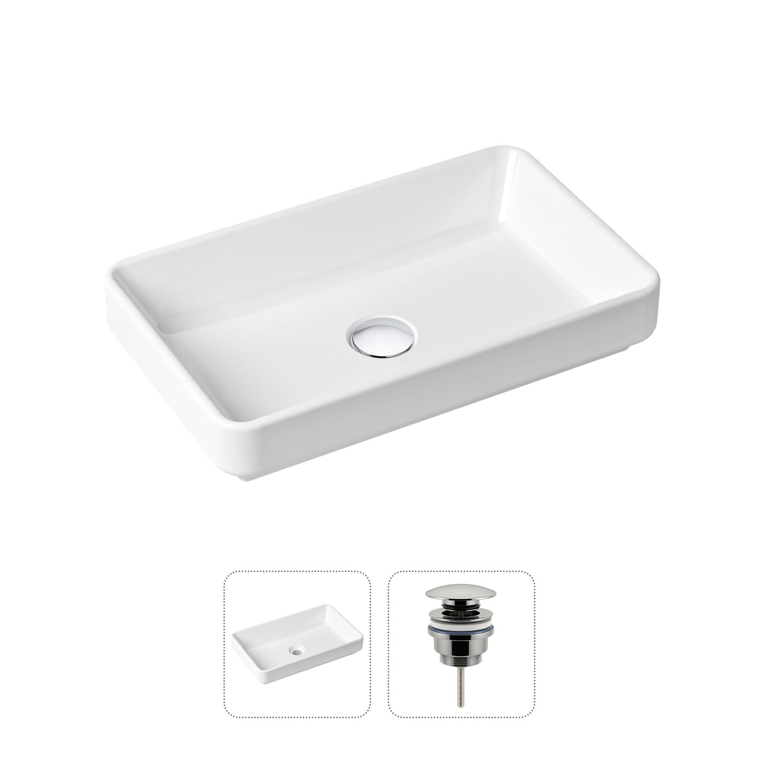 Комплект 2 в 1 Lavinia Boho Bathroom Sink 21520809: накладная фарфоровая раковина 55 см, донный клапан, Белый, 21520809
Комплект 2 в 1 Lavinia Boho Bathroom Sink 21520809: накладная фарфоровая раковина 55 см, донный клапан, Белый, 21520809