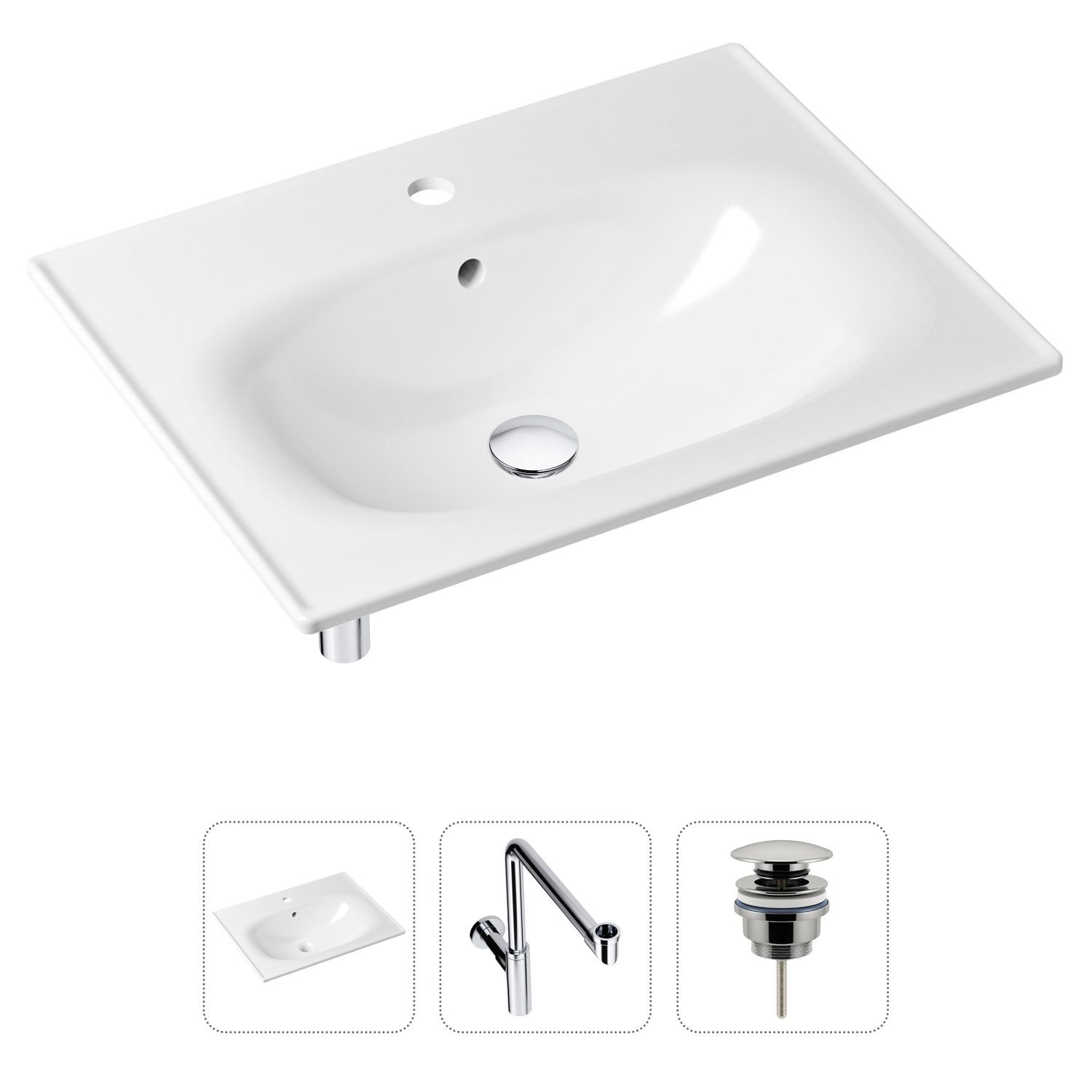 Комплект 3 в 1 Lavinia Boho Bathroom Sink 21520478: врезная фарфоровая раковина 60 см, металлический сифон, донный клапан, Белый, 21520478
Комплект 3 в 1 Lavinia Boho Bathroom Sink 21520478: врезная фарфоровая раковина 60 см, металлический сифон, донный клапан, Белый, 21520478