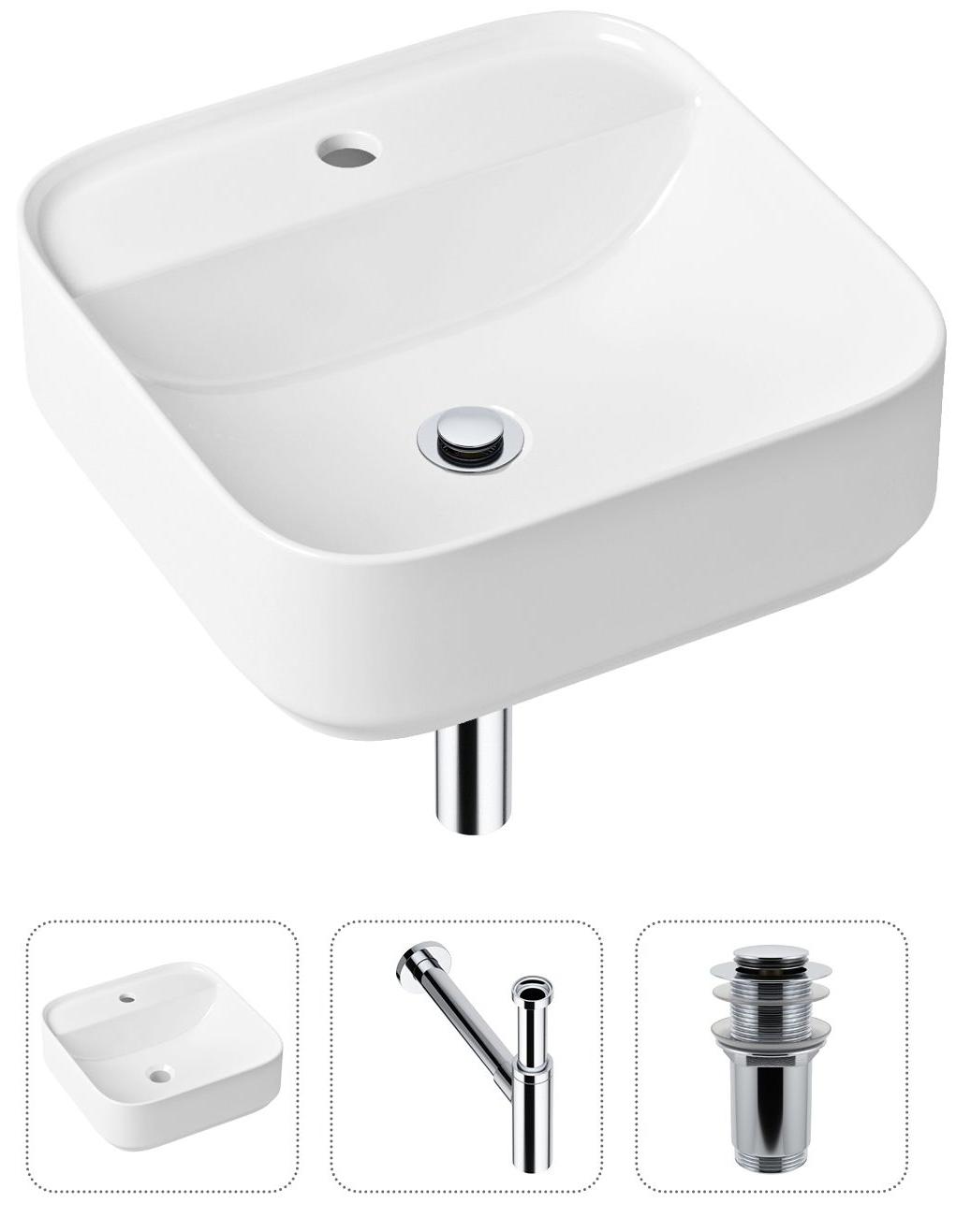 

Комплект 3 в 1 Lavinia Boho Bathroom Sink 21520305: накладная фарфоровая раковина 42 см, металлический сифон, донный клапан, Белый, 21520305