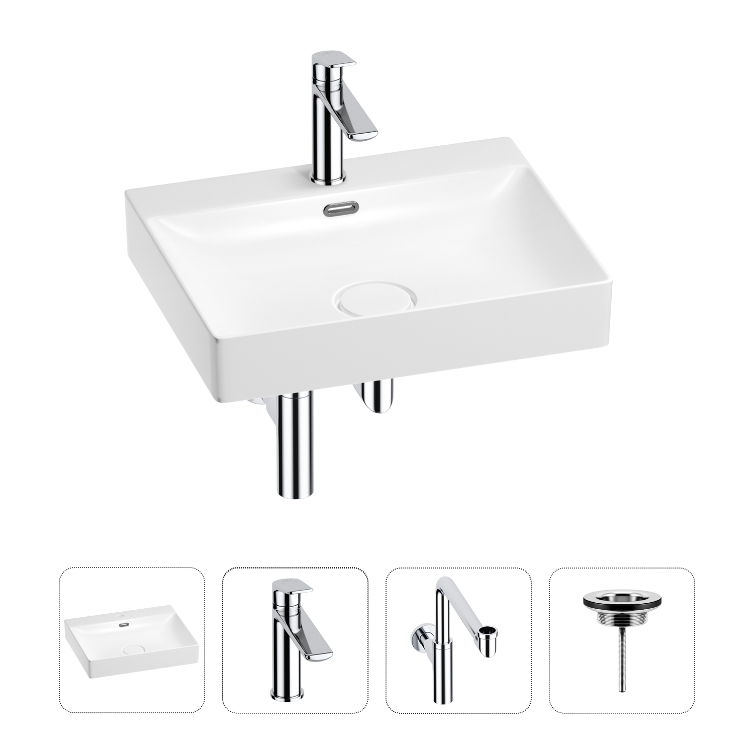 

Раковина для ванной Wellsee DeSire 201003841 в наборе 4 в 1, Нержавеющая сталь, 201003841