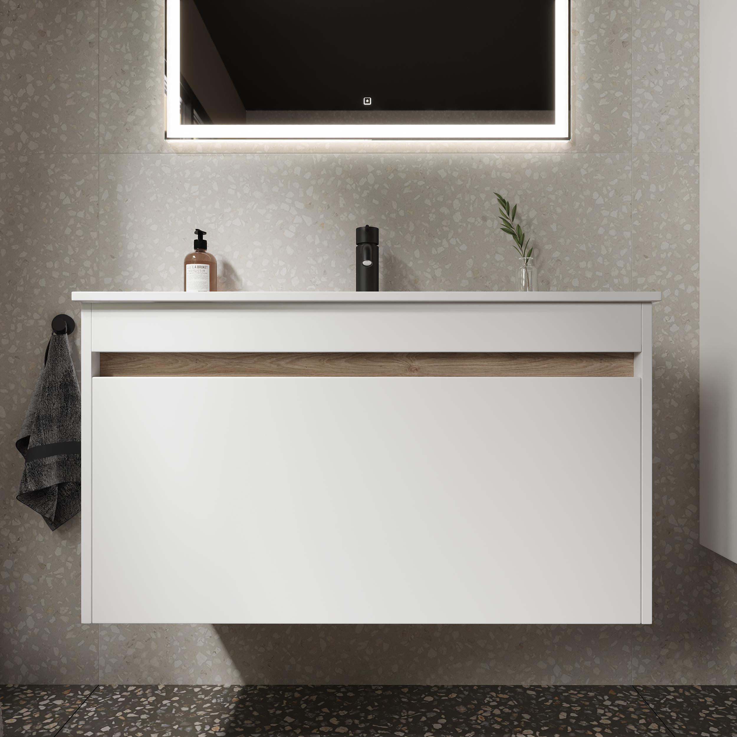 

Тумба с раковиной Sancos Smart 90 подвесная, белый глянец, Белый глянцевый, SM90W