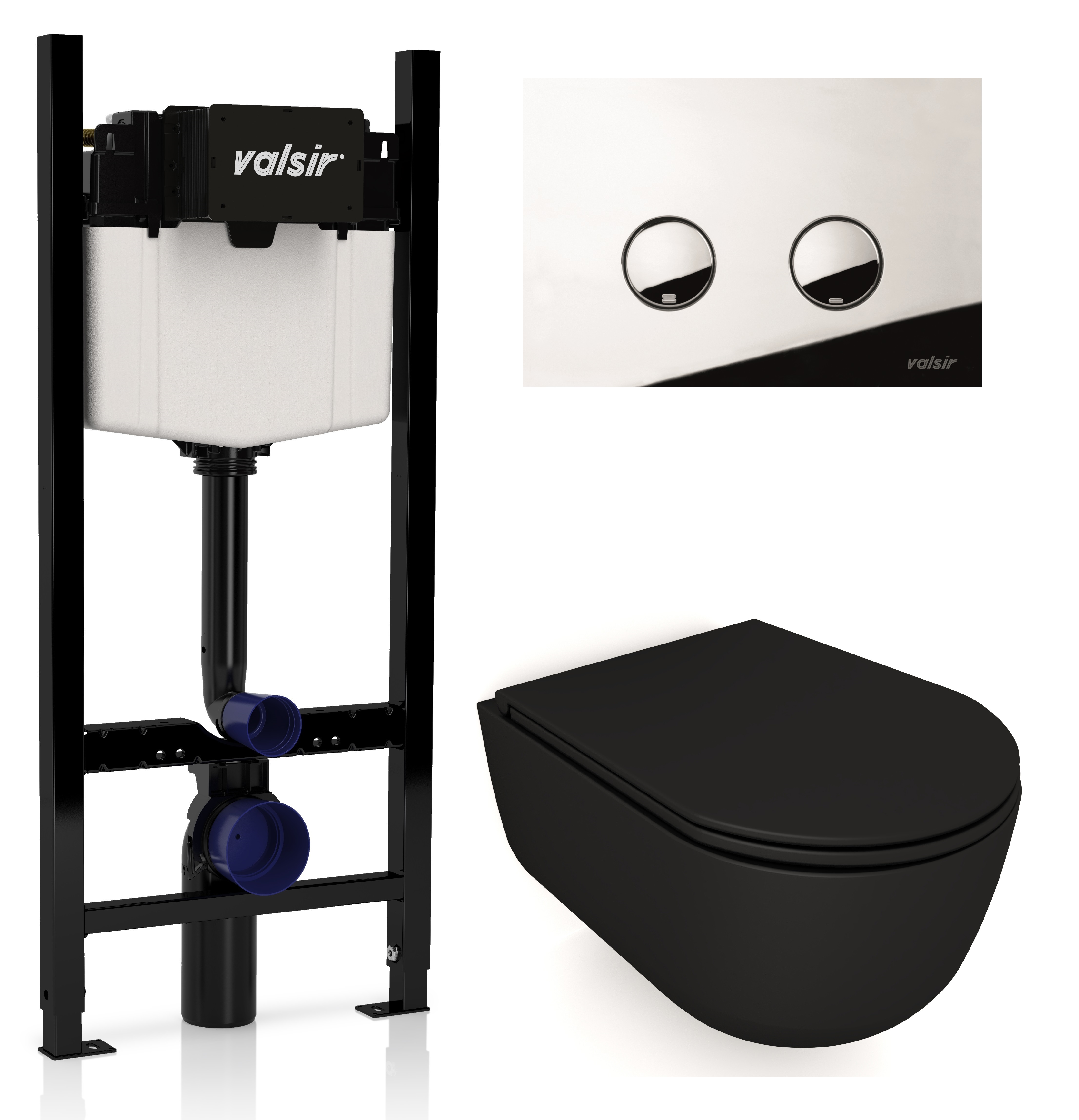 

Комплект унитаз с инсталляцией Valsir KIT VSCR 7334NEMT Slim P4 + сиденье + кнопка хром глянцевый, Черный матовый, KIT VSCR 7334NEMT Slim P4