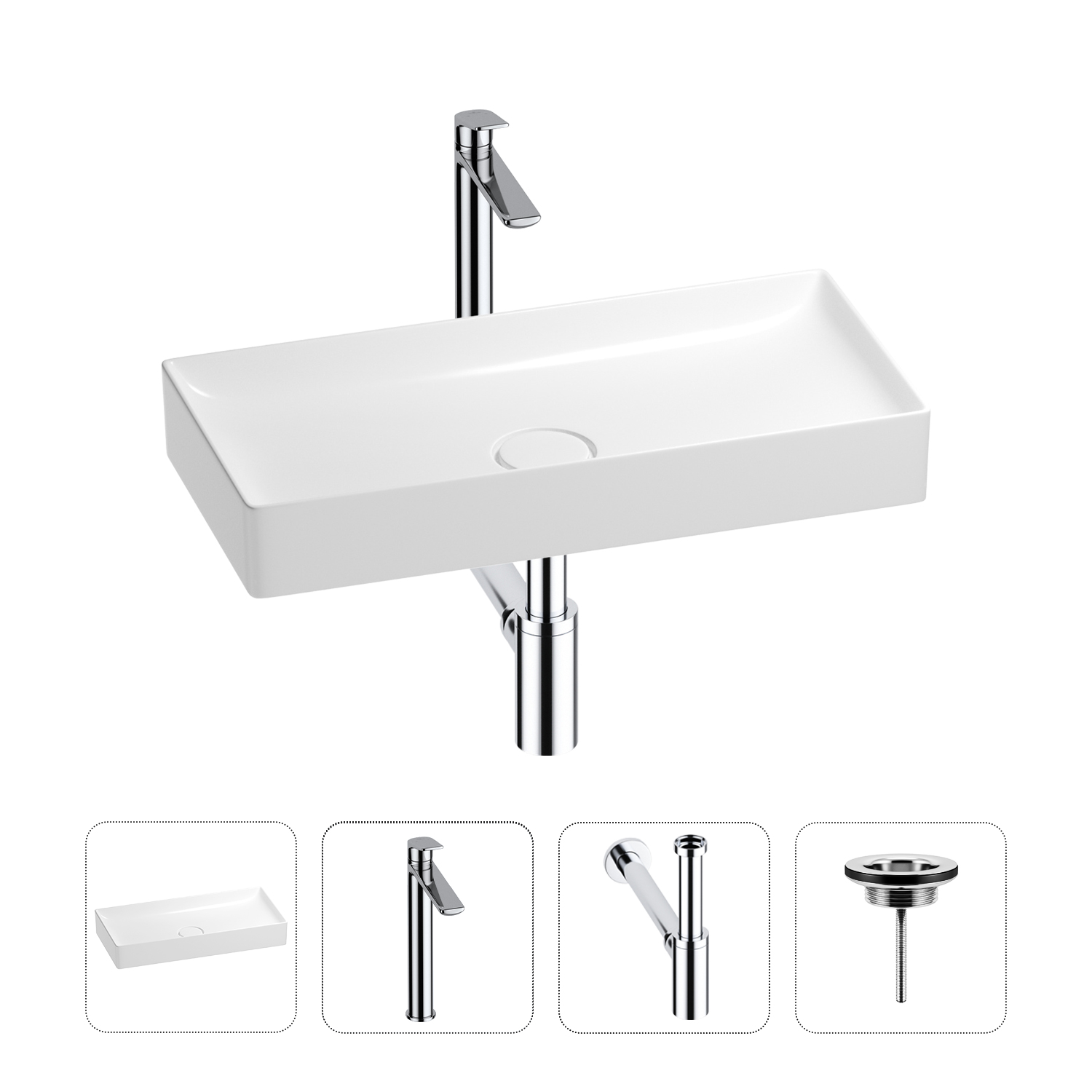 

Раковина для ванной Wellsee Pure BY Wellsee 201002701 в наборе 4 в 1, Нержавеющая сталь, 201002701