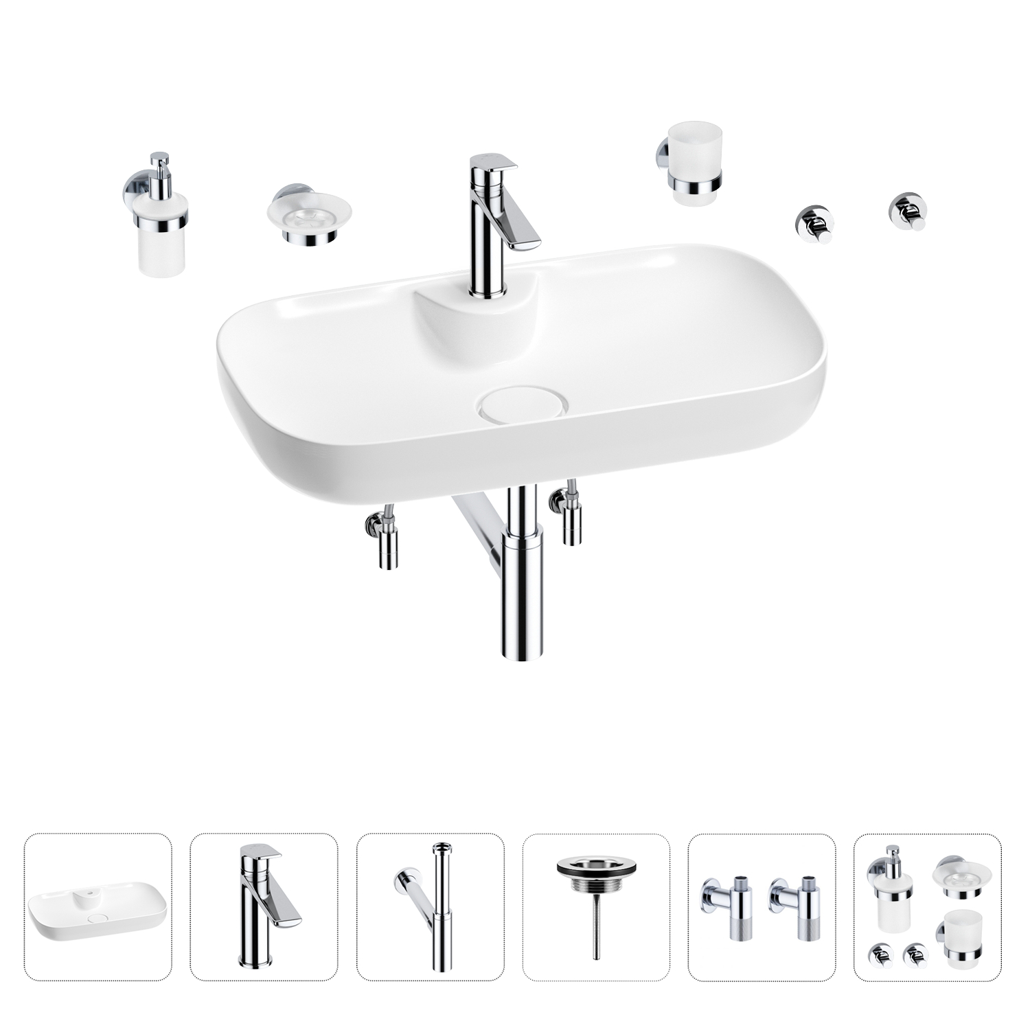 

Раковина для ванной Wellsee Croquis 2.0 201005906 в наборе 9 в 1, Нержавеющая сталь, 201005906