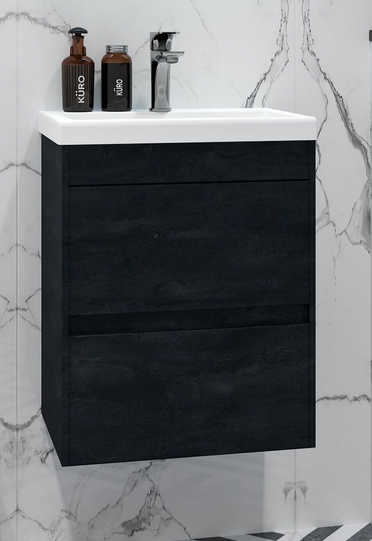 

Тумба с раковиной Art&Max Family-M 40 подвесная, 2 ящика, Hard Coal, Черный матовый, Family-M-400-2C-SO-HC