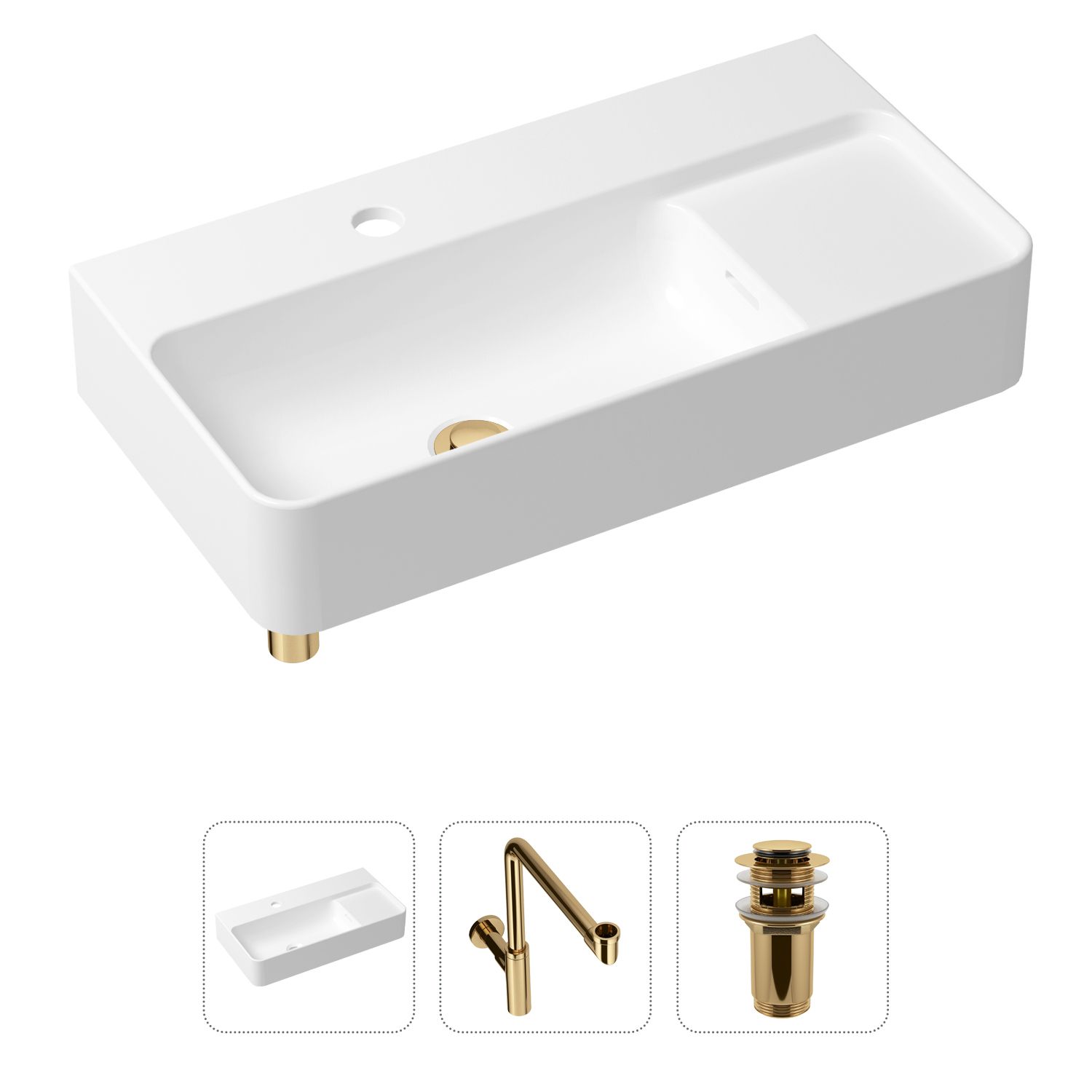 

Комплект 3 в 1 Lavinia Boho Bathroom Sink 21520536: накладная фарфоровая раковина 60 см, металлический сифон, донный клапан, Белый, 21520536