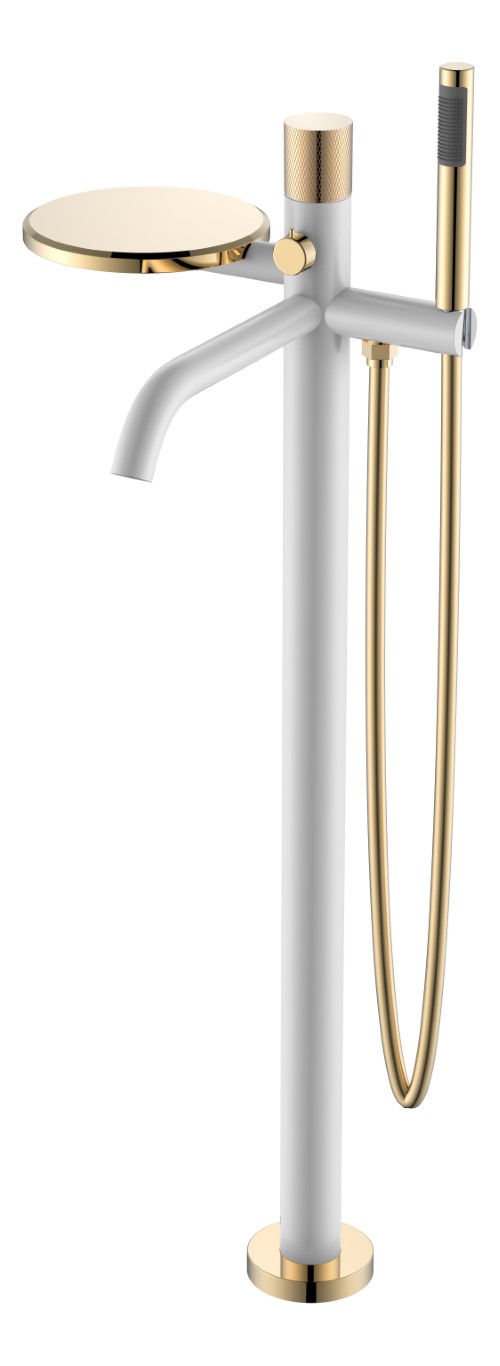 

Смеситель для ванны с душем Boheme Stick 129-WG.2 напольный, белый, золото touch, Stick 129-WG.2