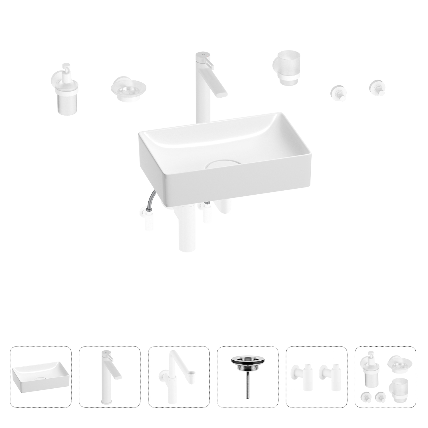 

Раковина для ванной Wellsee Pure BY Wellsee 201006340 в наборе 9 в 1, Белый, 201006340