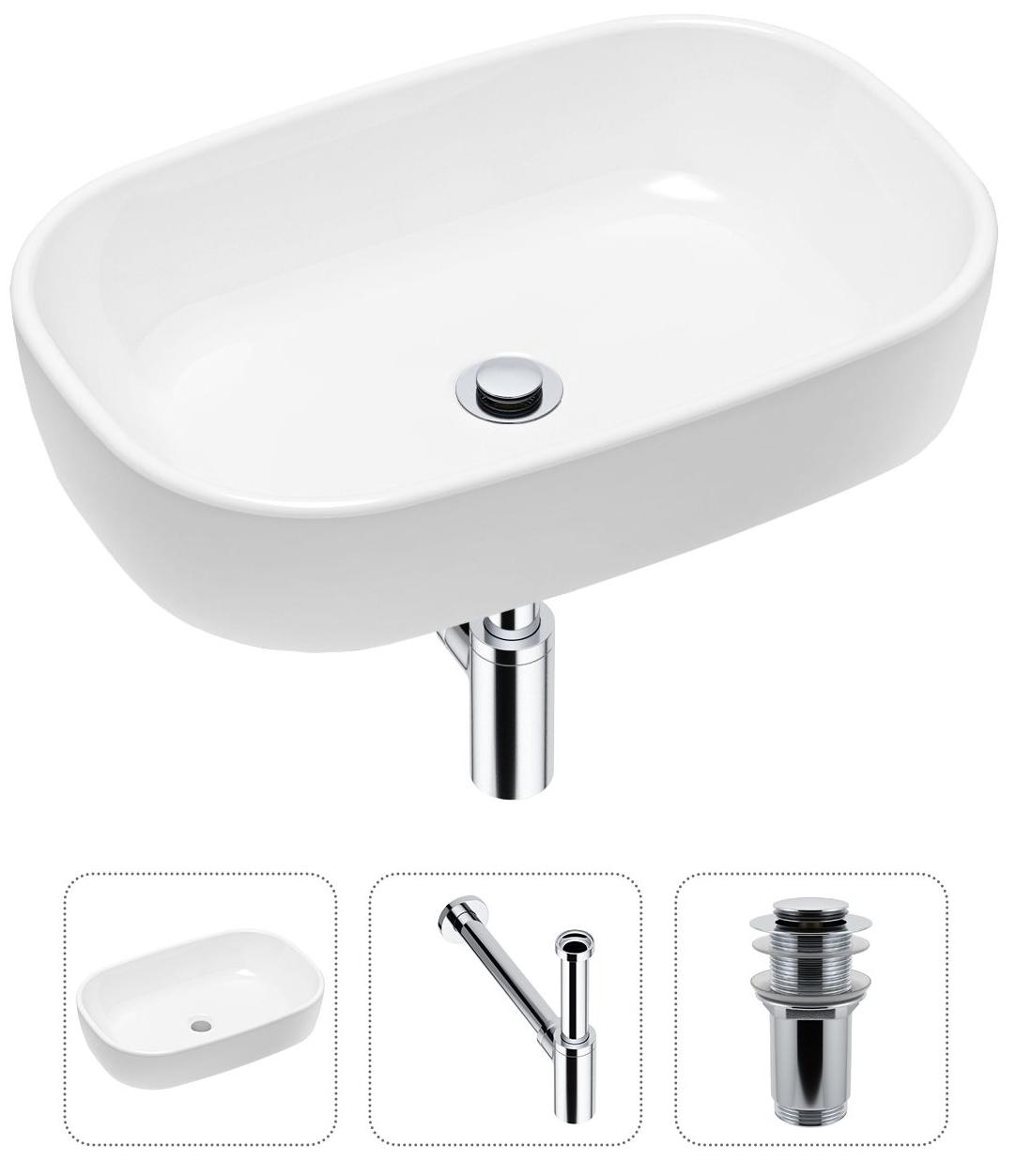 

Комплект 3 в 1 Lavinia Boho Bathroom Sink 21520005: накладная фарфоровая раковина 54 см, металлический сифон, донный клапан, Белый, 21520005