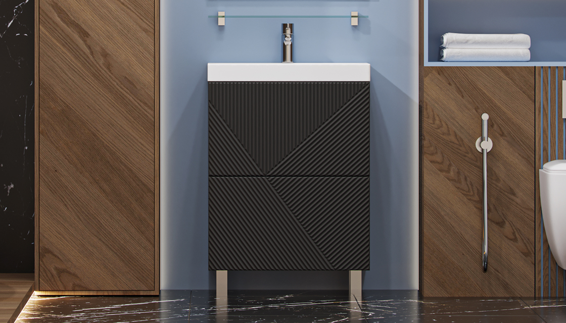 

Тумба с раковиной Velvex Edge 60.2Y напольная, графит, Серый, Edge 60.2Y