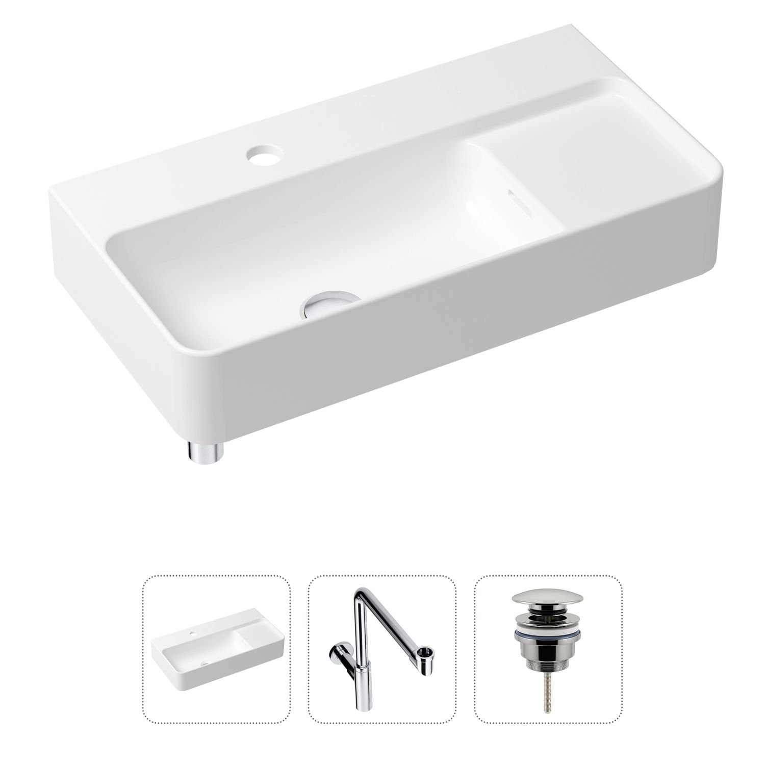 

Комплект 3 в 1 Lavinia Boho Bathroom Sink 21520533: накладная фарфоровая раковина 60 см, металлический сифон, донный клапан, Белый, 21520533
