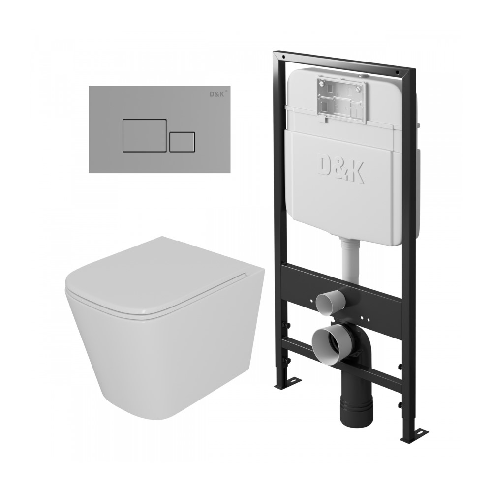 

Комплект инсталляция D&K DI8055119 + унитаз D&K Quadro DT1516016 + кнопка D&K Quadro DB1519001, Белый, DI8055119