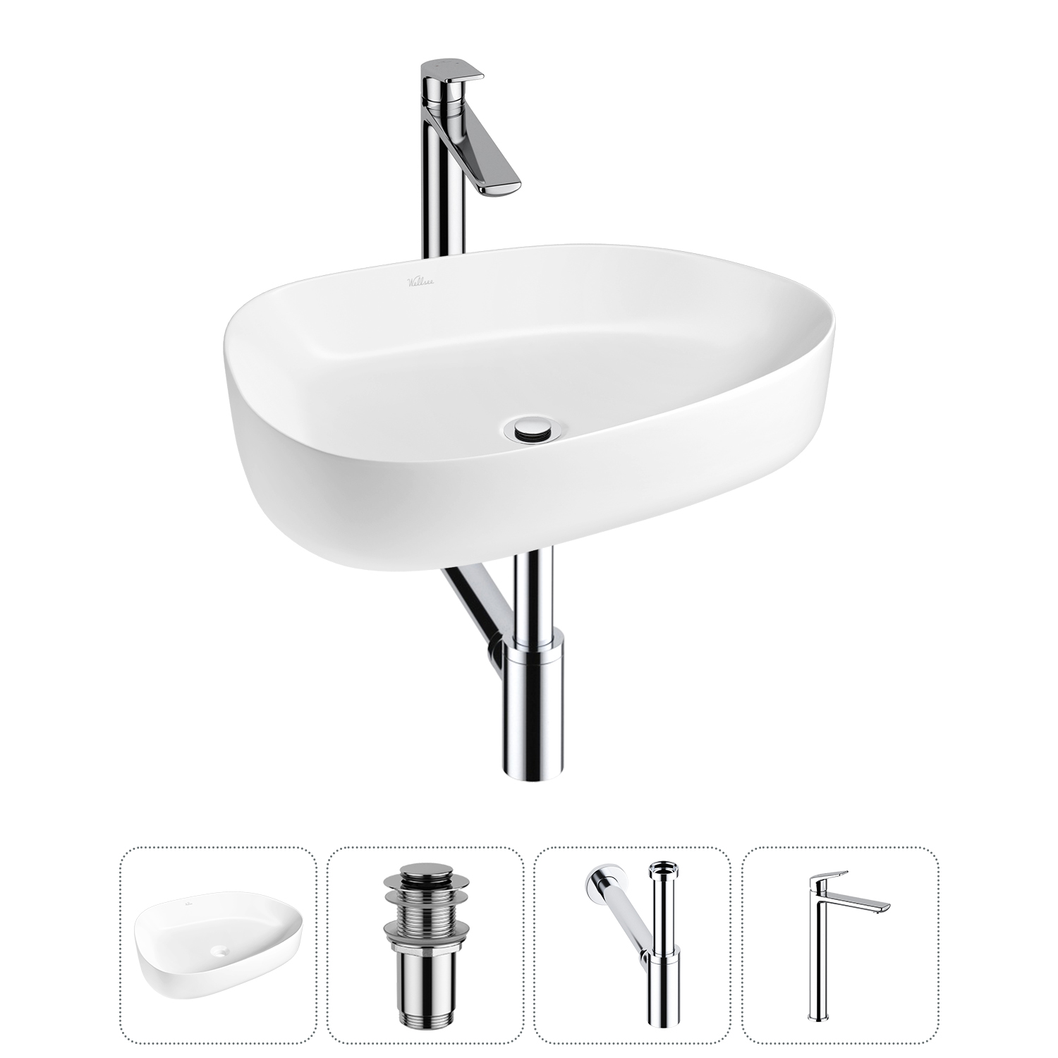 

Раковина накладная Wellsee Belle Spa 3.0 20212725R в наборе 4 в 1, Белый, 20212725R