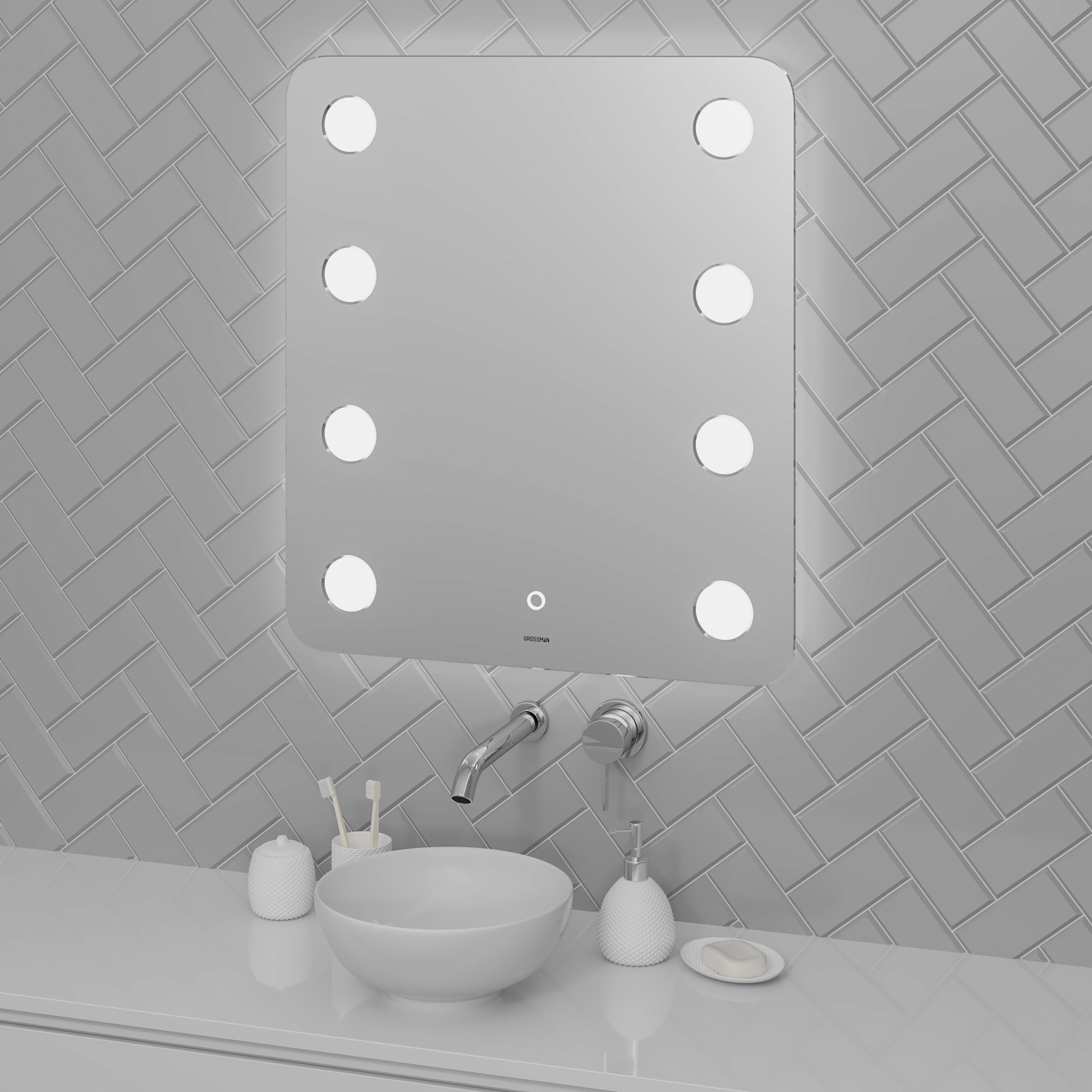 

Зеркало Grossman Neon 70 LED с сенсорным выключателем и гравировкой, Neon 70