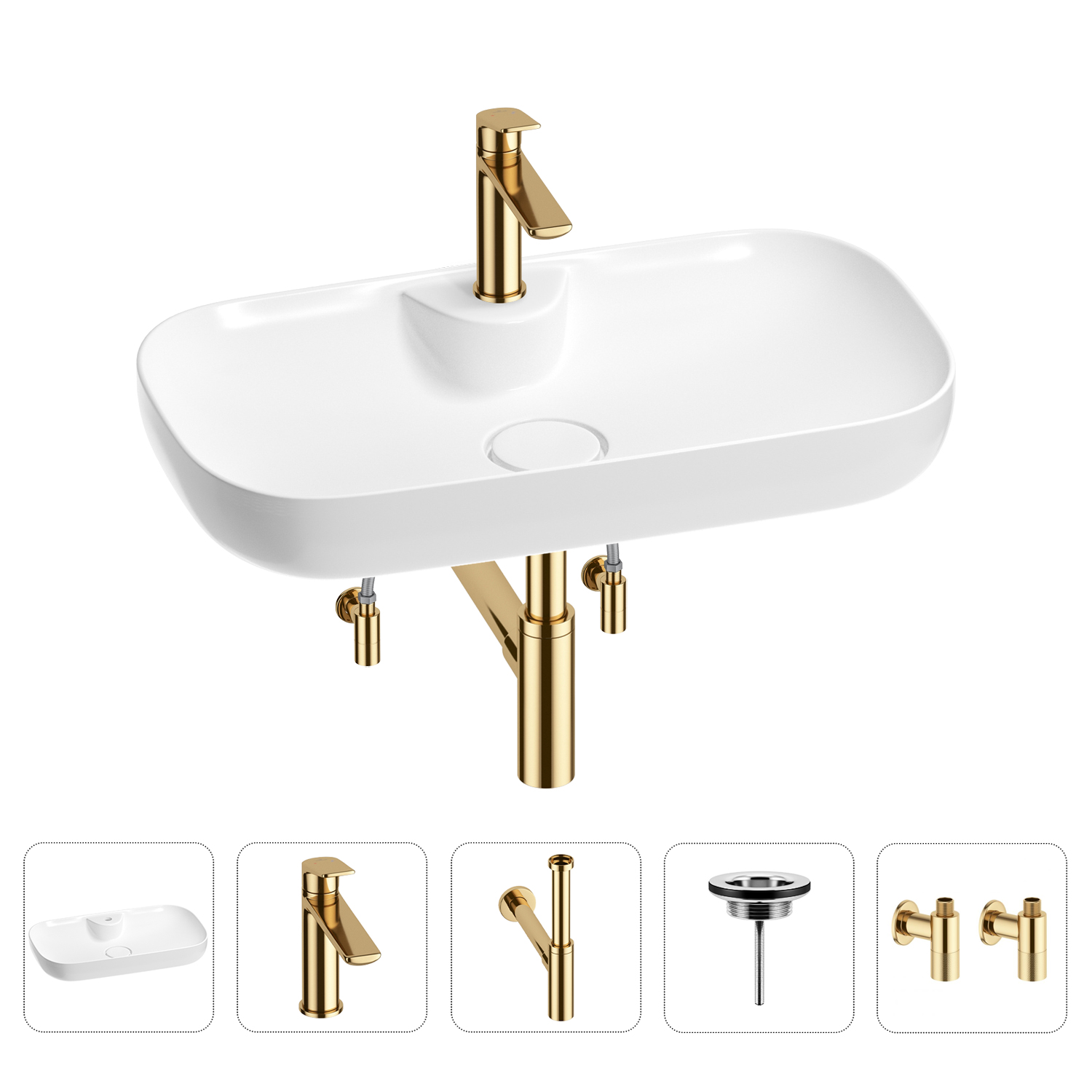 

Раковина для ванной Wellsee Croquis 2.0 201004133 в наборе 5 в 1, Золотой, 201004133