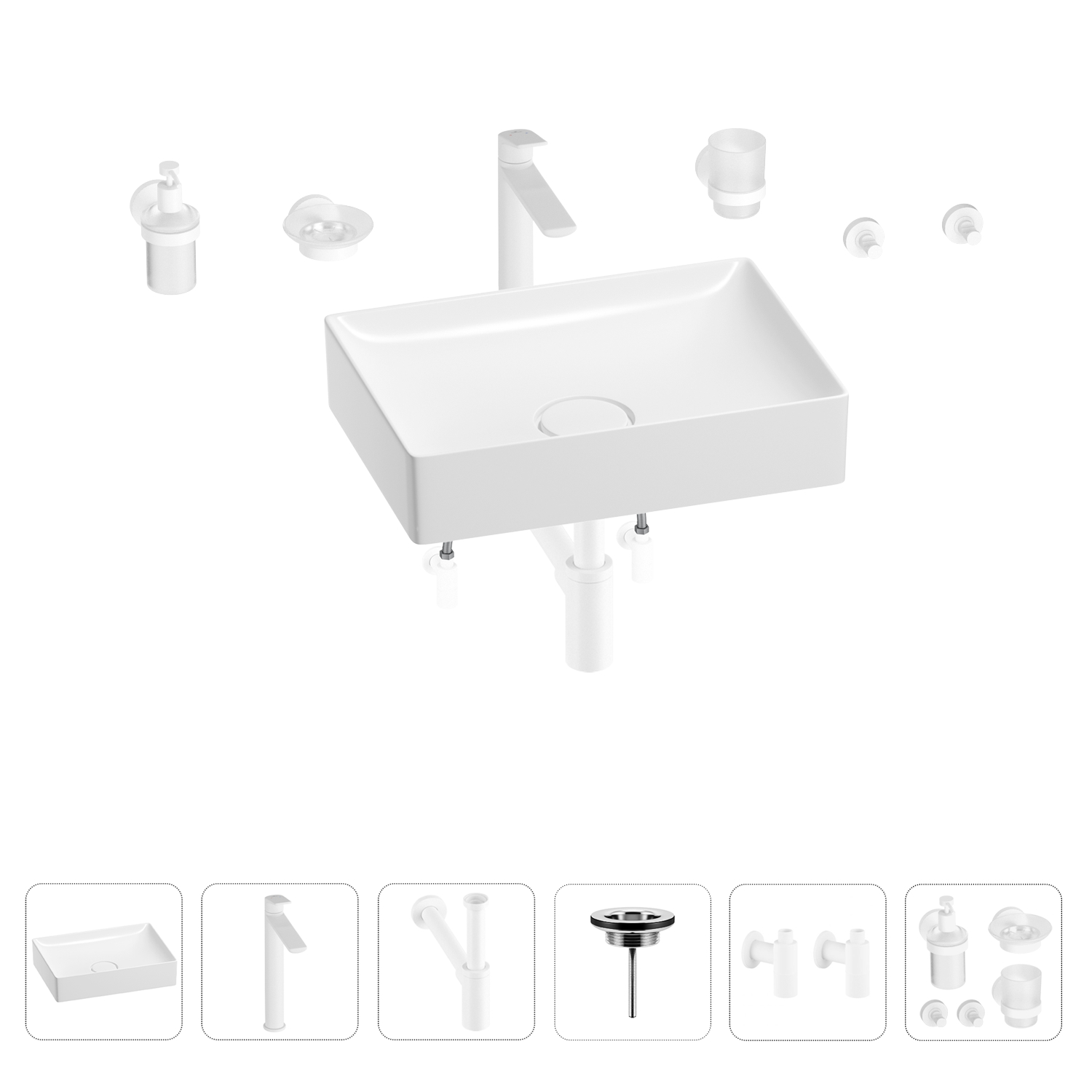 

Раковина для ванной Wellsee Pure BY Wellsee 201006355 в наборе 9 в 1, Белый, 201006355