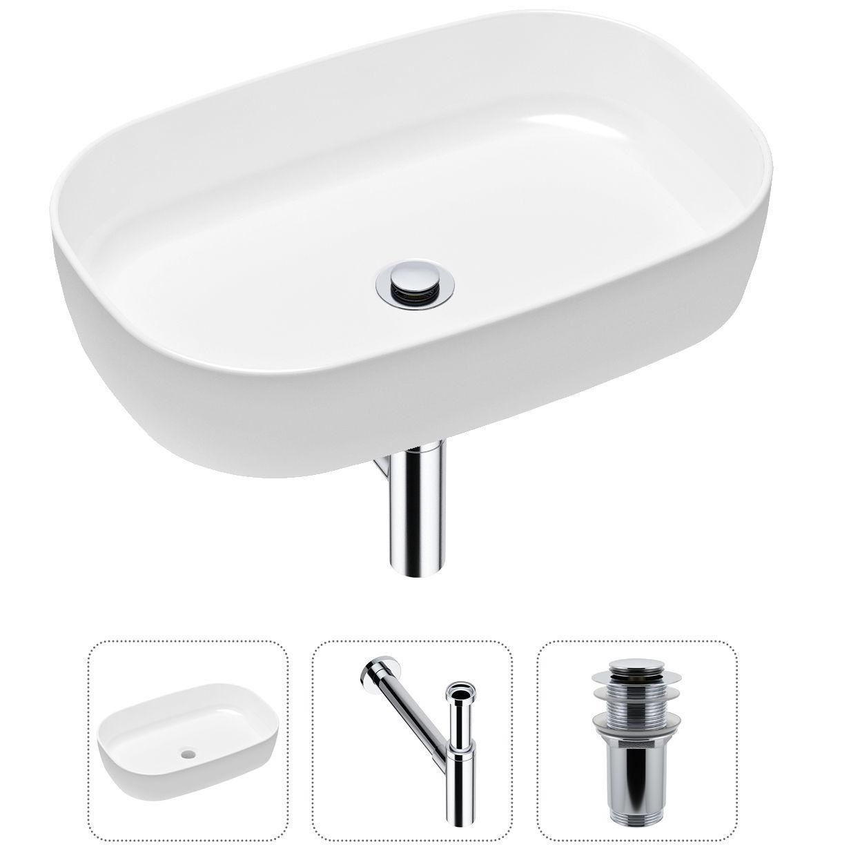 

Комплект 3 в 1 Lavinia Boho Bathroom Sink 21520089: накладная фарфоровая раковина 54 см, металлический сифон, донный клапан, Белый, 21520089