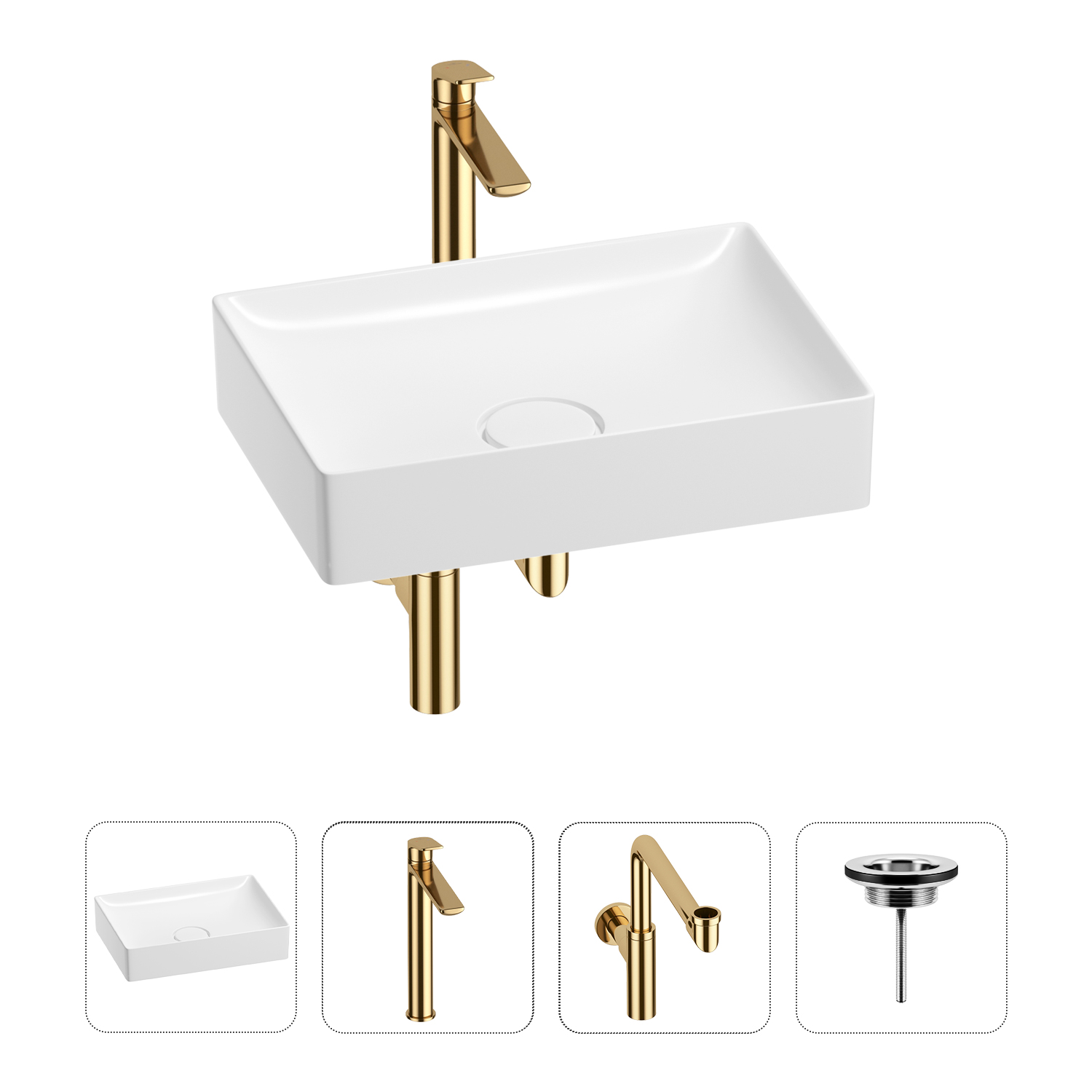 

Раковина для ванной Wellsee Pure BY Wellsee 201002683 в наборе 4 в 1, Золотой, 201002683