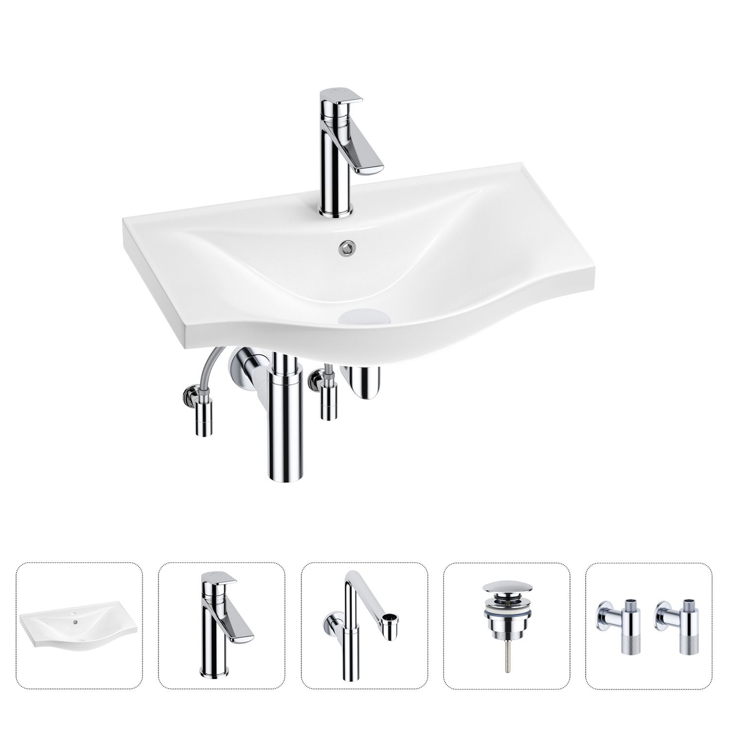 

Раковина для ванной Wellsee Bisou 201005166 в наборе 5 в 1, Нержавеющая сталь, 201005166