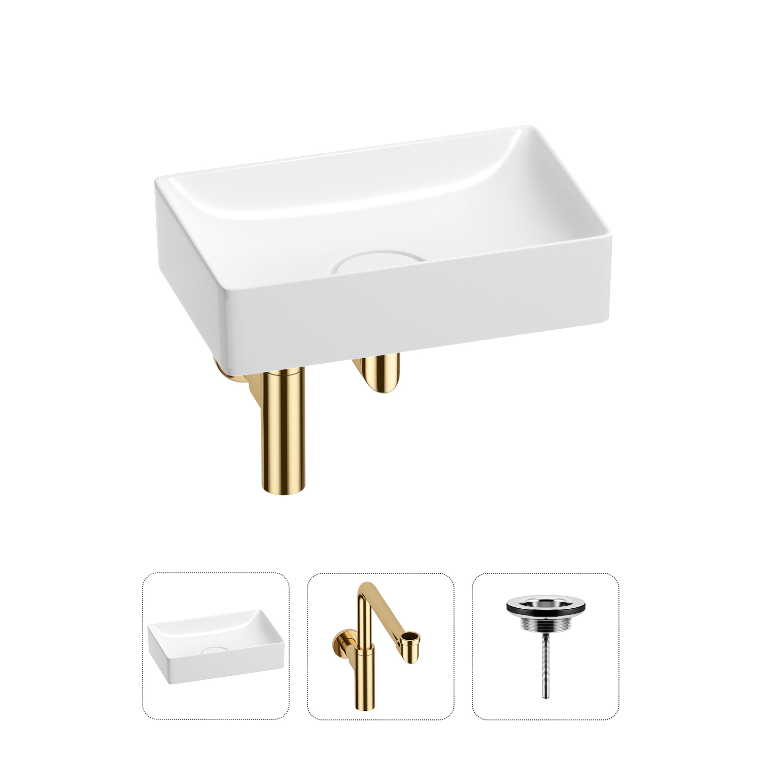 

Раковина для ванной Wellsee Pure BY Wellsee 201001223 в наборе 3 в 1, Золотой, 201001223