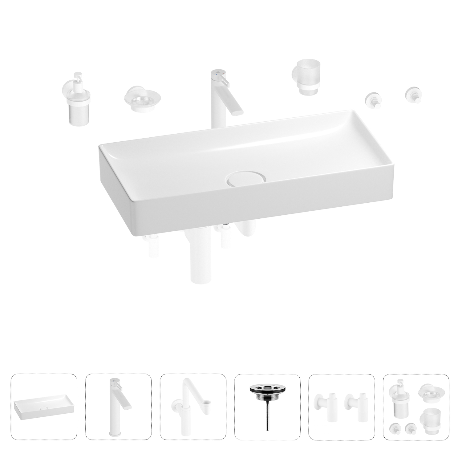 

Раковина для ванной Wellsee Pure BY Wellsee 201006540 в наборе 9 в 1, Белый, 201006540