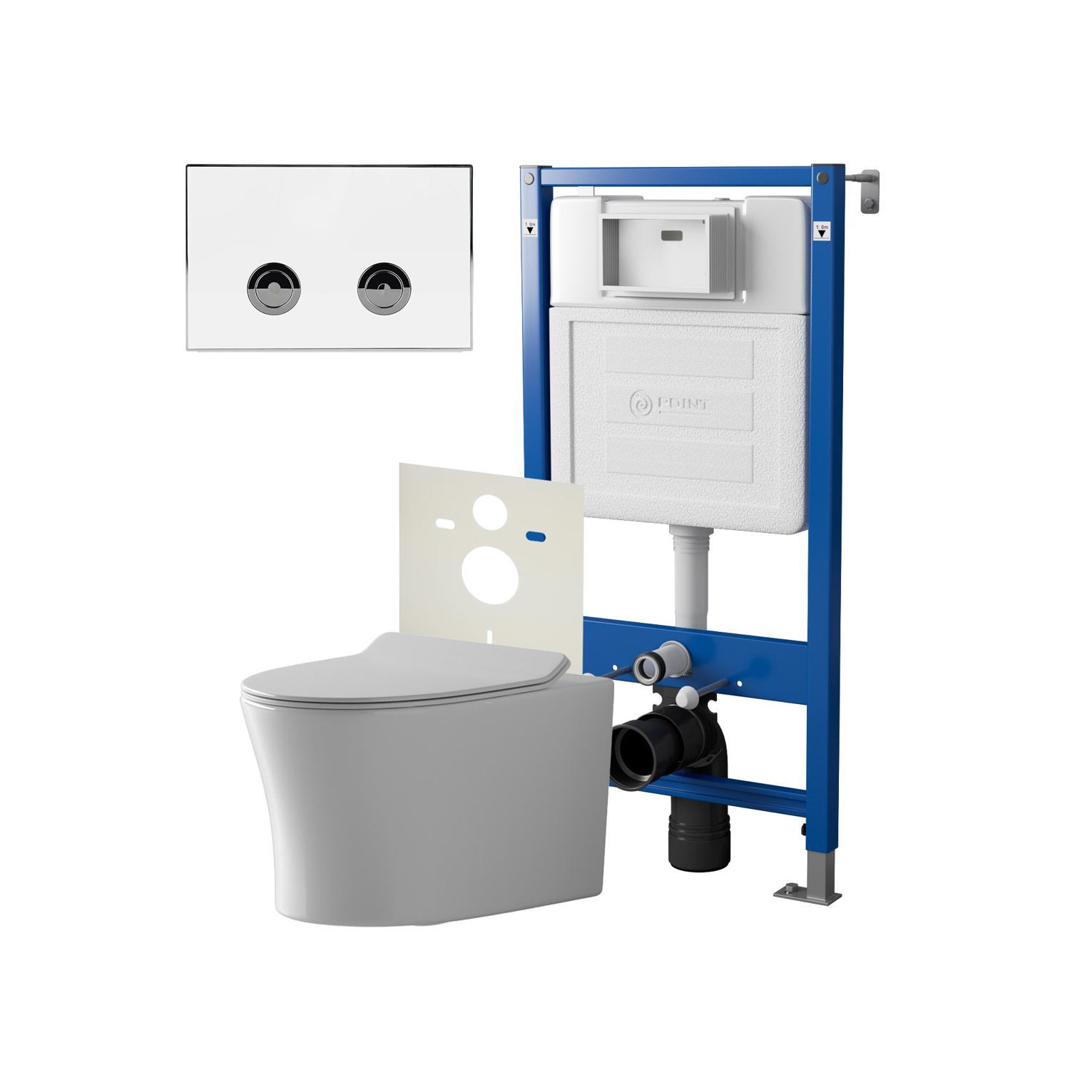 

Комплект Point инсталляция Элемент П PN45121 + кнопка Point Венера белая/хром (PN44071WC) + унитаз Point Вега, Белый, PN48189WC