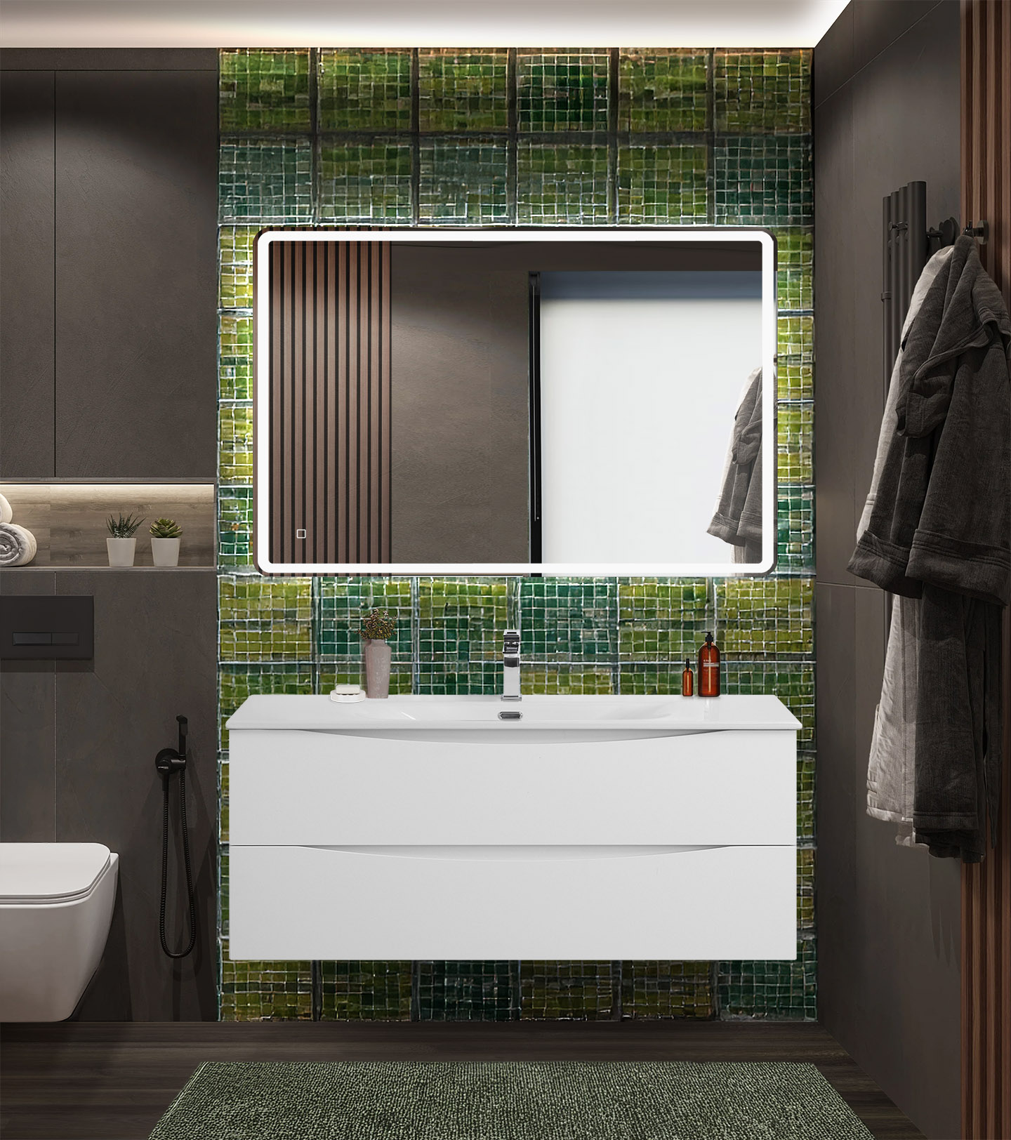 

Мебель для ванной BelBagno Marino-Cer-N 120 подвесная, 2 ящика, Bianco Opaco, Белый матовый, MARINO-CER-N-1200-2C-SO-BO-P
