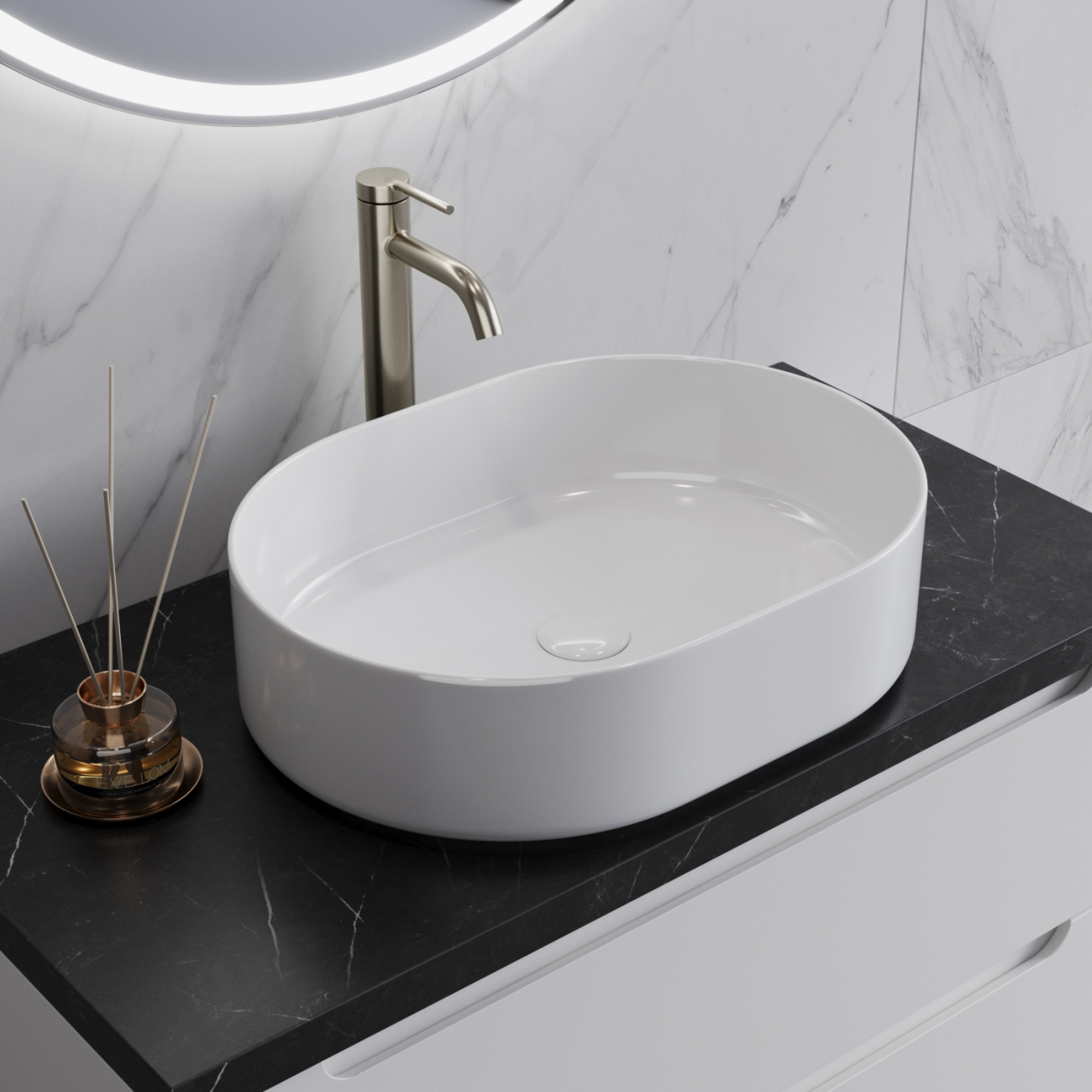 

Раковина BelBagno BB1483 накладная 50х37 см, белая, Белый, BB1483